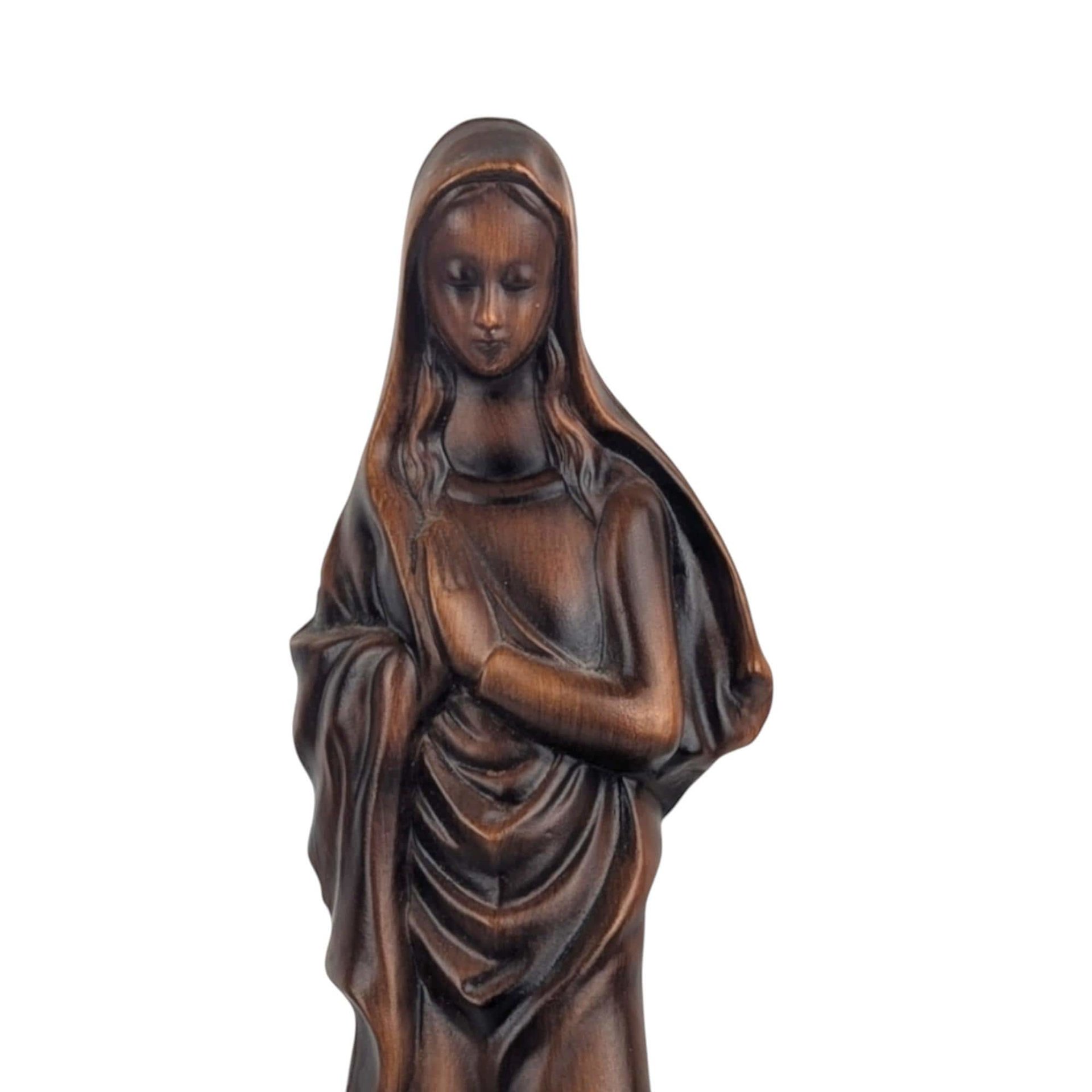 Vintage Madonna Figure, Wood Look Resin Sculpture, 13", Made in Japan, Religious Decor, Gift for Devotee
