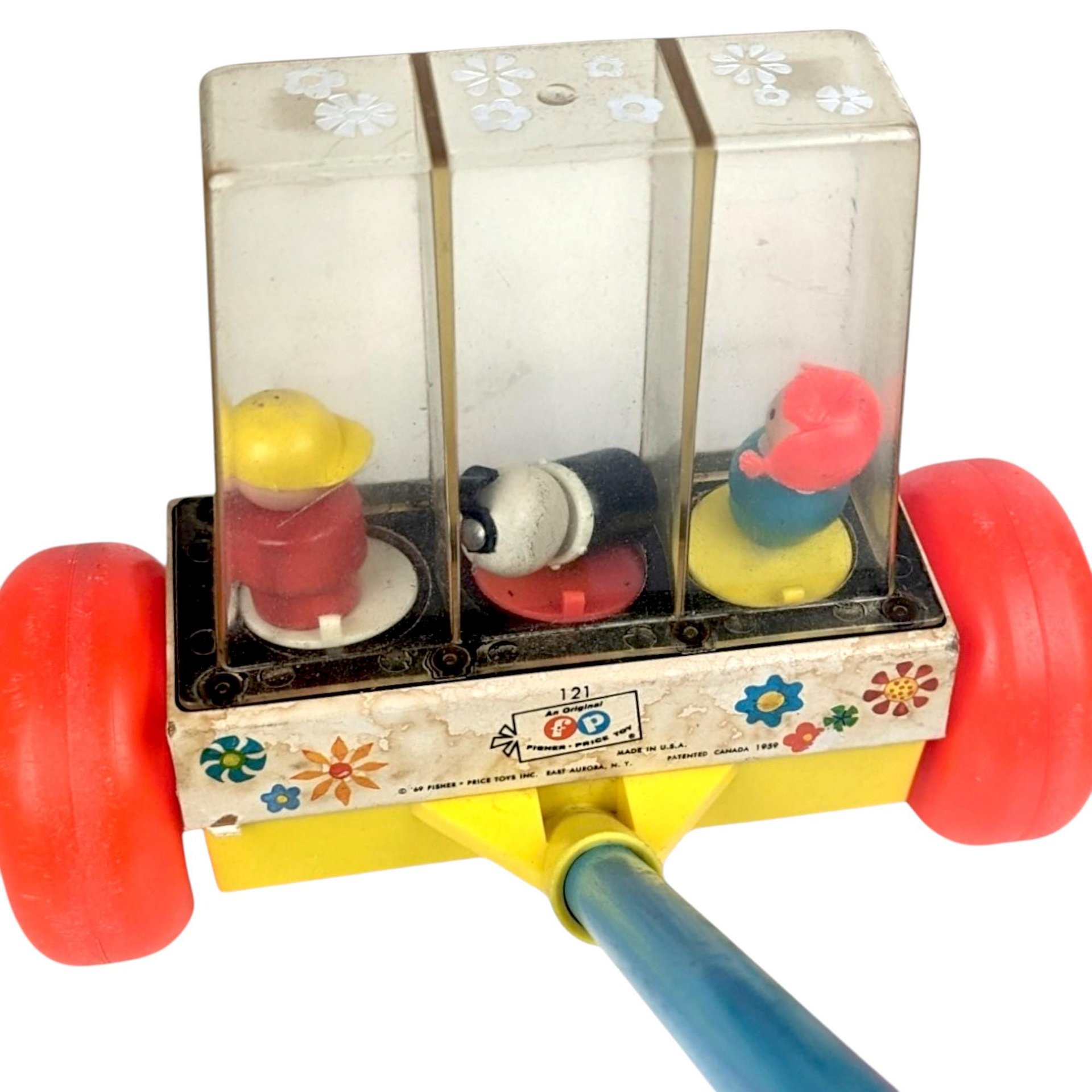 Vintage 1969 Fisher Price Happy Hoppers Push Toy - Classic Toddler Walking Toy - Collectible Mid Century Modern Toy