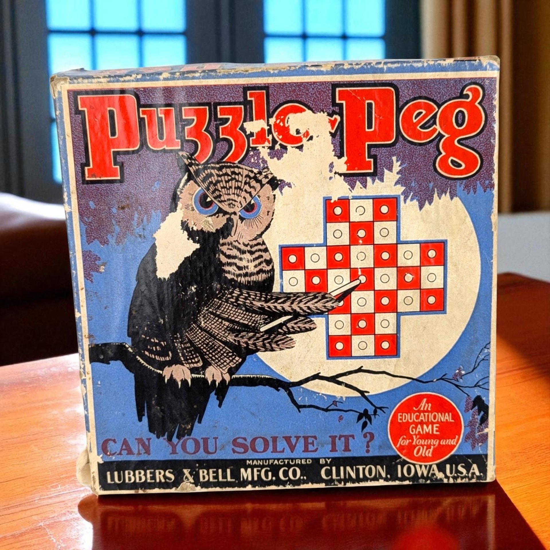 1920s Puzzle Peg Game, Lubbers & Bell, Vintage Educational Game, Brain Teaser, Puzzle Game, Collectible Game, Antique Toy