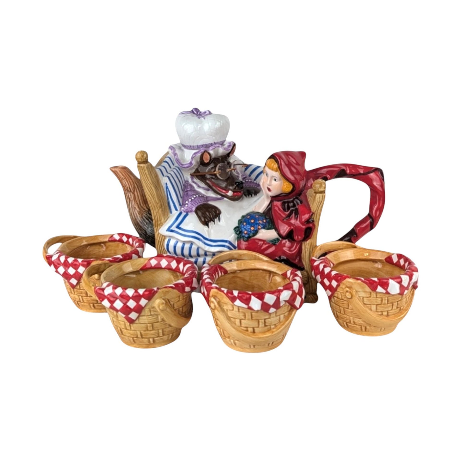 Dept 56 Storybook "Little Red Riding Hood" Ceramic Teapot & Tea Cup Set, Vintage Teapot Set, Collectible Teapot, Gift for Tea Lovers