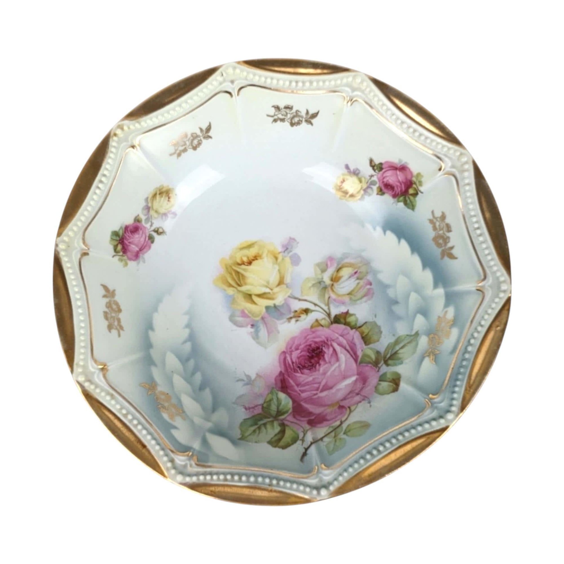 P.K. Silesia Porcelain Bowl | Floral Decor | Gold Trim | Serving Bowl | 9 3/4 Inch Wide