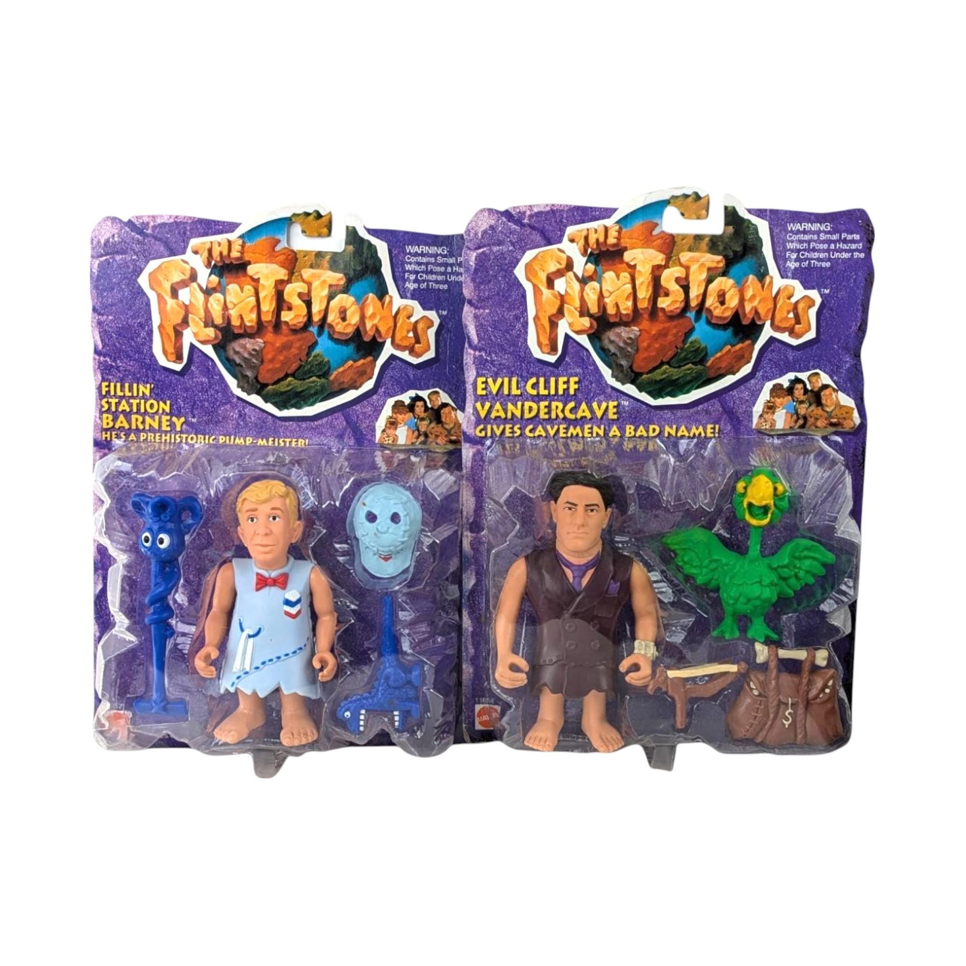 Mattel Flintstones Toy Set, Fillin' Station Barney & Evil Cliff Vandercave, New in Package, Vintage Collectibles