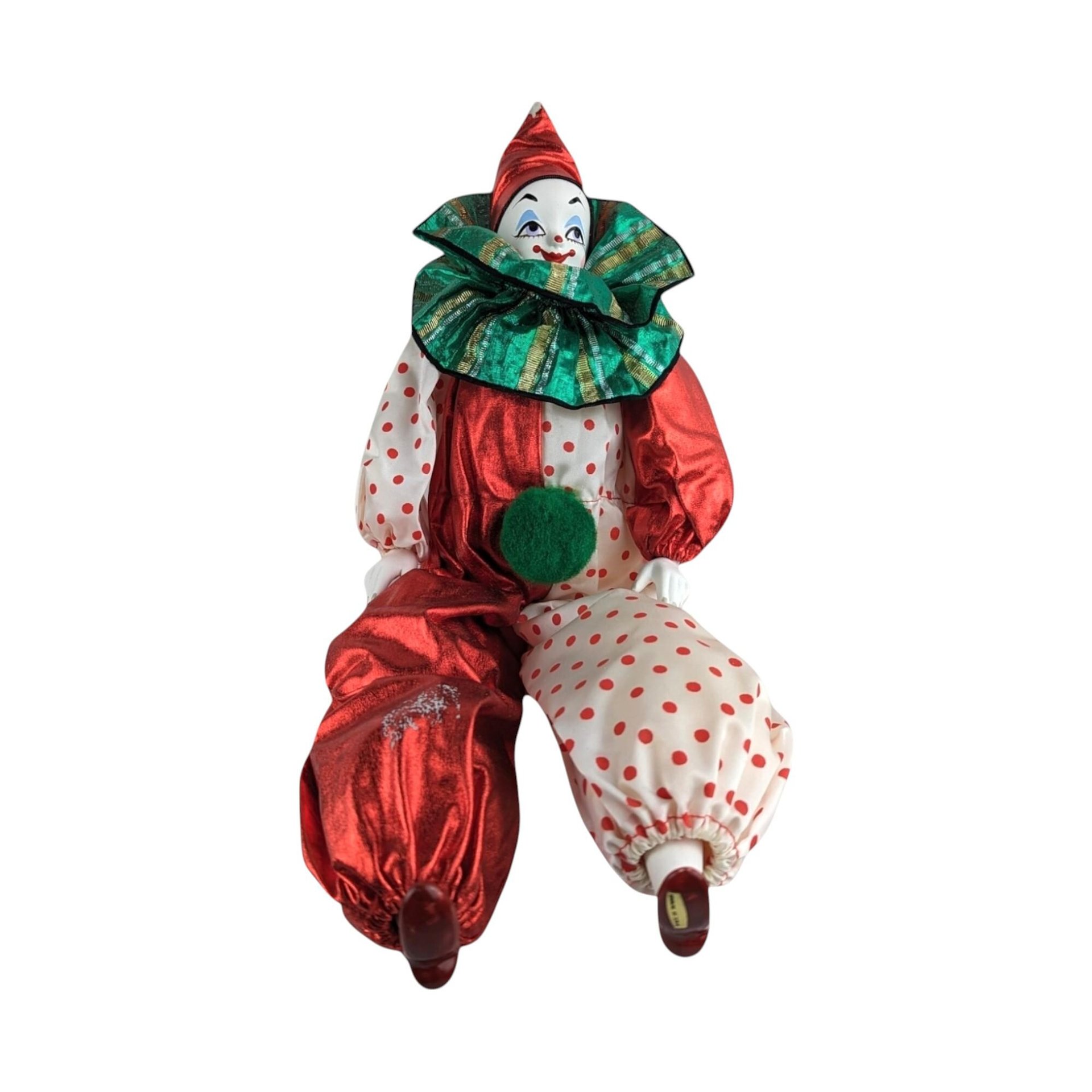 Vintage Smiling Clown Doll | Red & Green | 18" Tall | Collectible