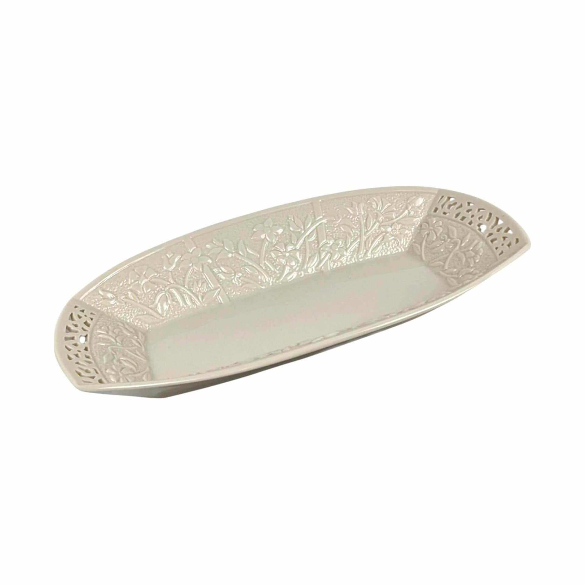Lenox Jasmine Serving Tray | Large Oblong Platter | Cream Ceramic with Reticulated Design | Vintage Servingware | Home Decor
