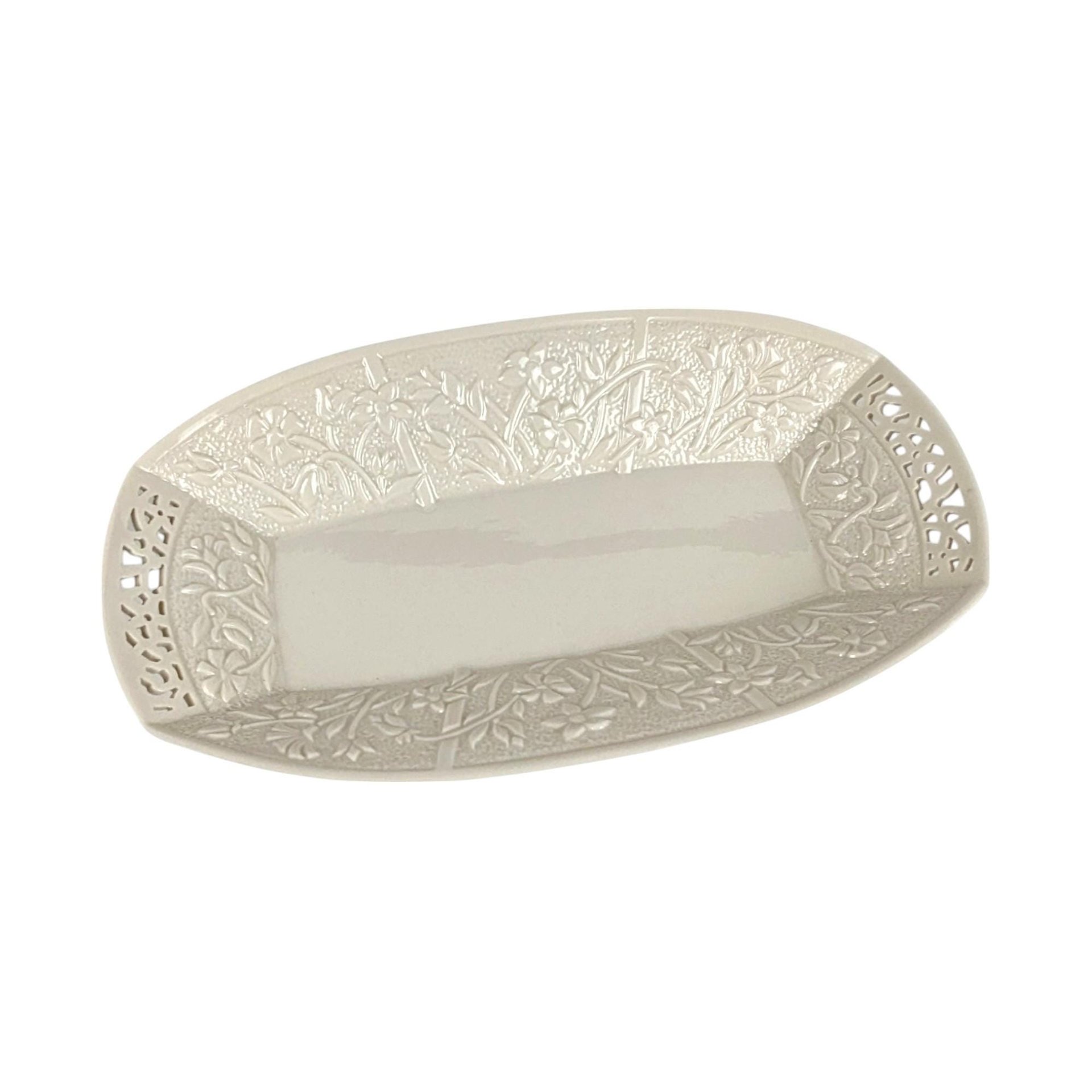 Lenox Jasmine Serving Tray | Large Oblong Platter | Cream Ceramic with Reticulated Design | Vintage Servingware | Home Decor