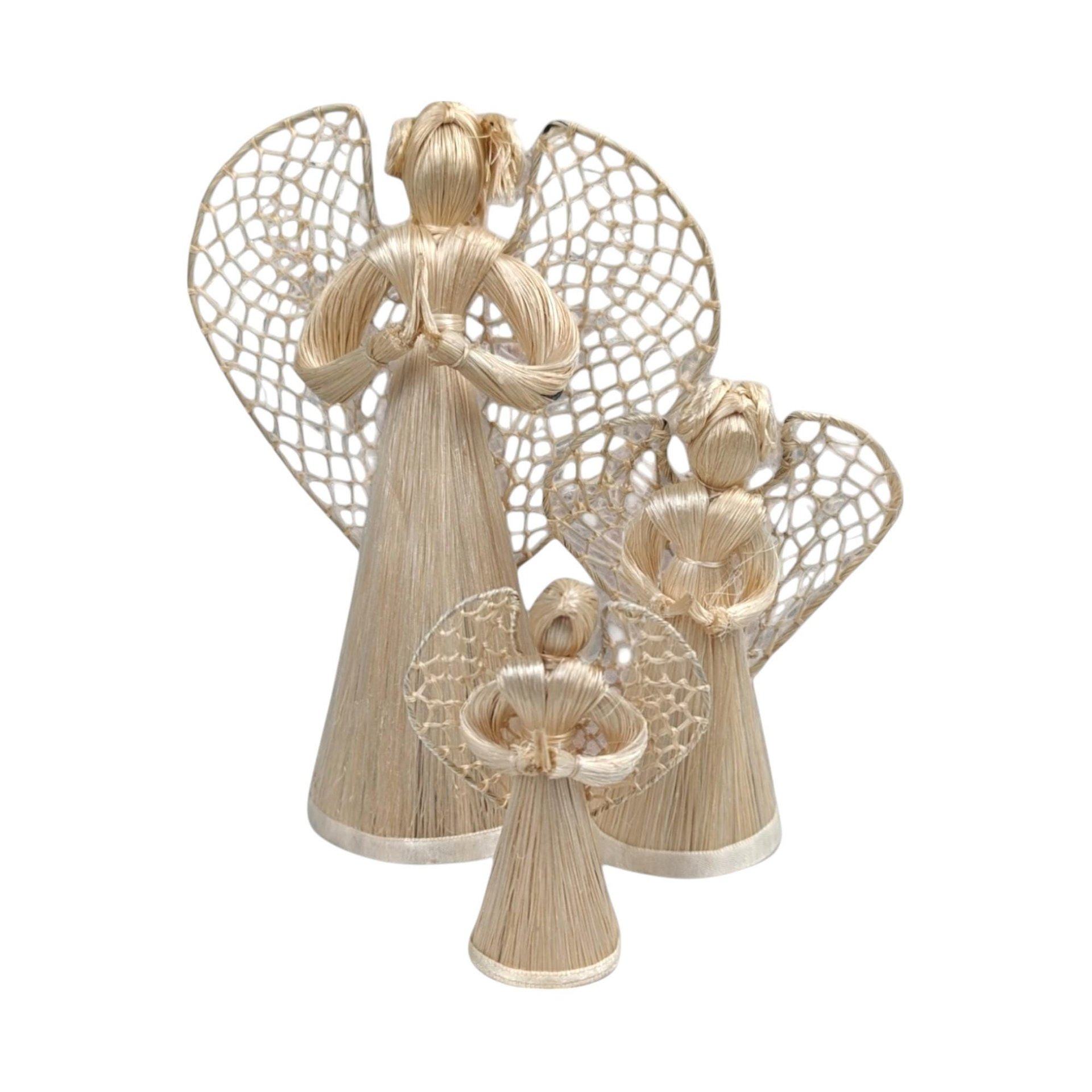 Corn Husk Angel Figurines | Set of 3 Praying Angels | Rustic Angel Decor | Handmade Angel Trio | Natural Fiber Art