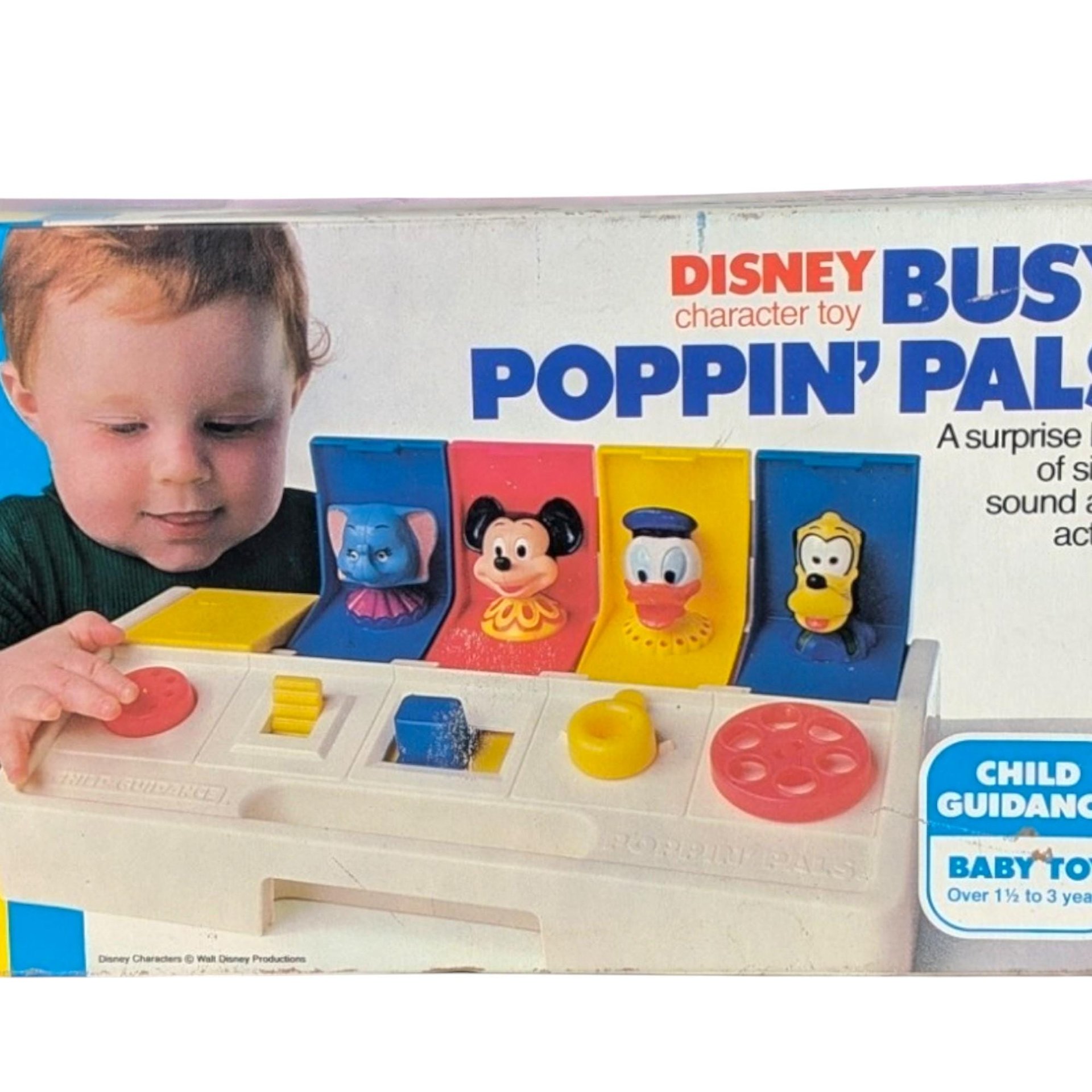 Vintage 1980 Disney Busy Poppin' Pals, Pop-Up Toy, Mickey Mouse, Donald Duck, Goofy, Preschool Toy, Collectible Toy