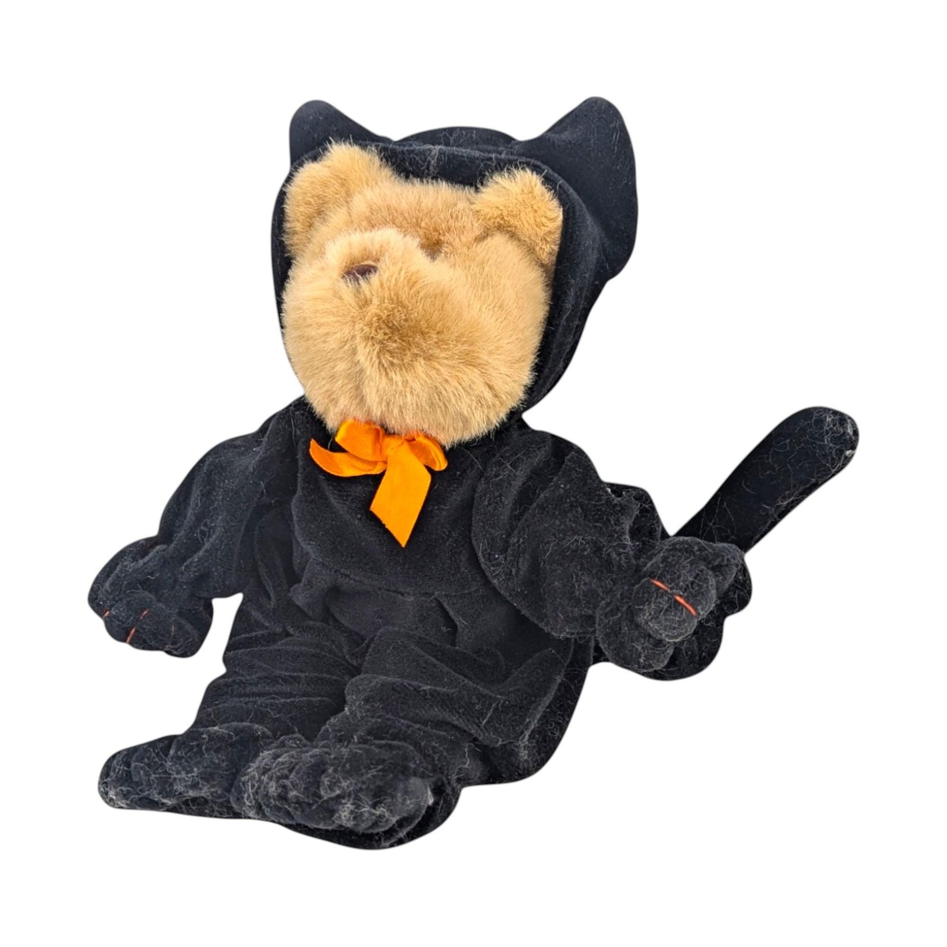 Vintage Halloween Bear Pair: Fiesta Vampire Bear & GAC Black Cat Teddy, Collectible Halloween Plush, Halloween Decor, Halloween Collector