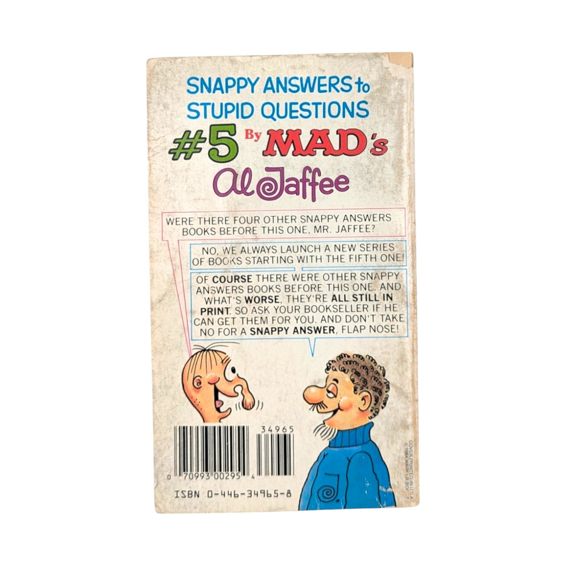 Vintage Mad Magazine, Snappy Answers to Stupid Questions #5, Al Jaffee, Humor Book, Paperback, 1984, Collectible Book, Gag Gift