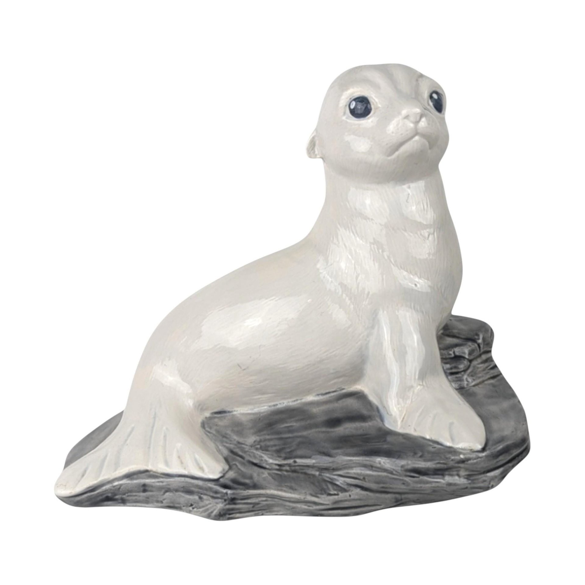 Vintage Ceramic Sea Lion Figurine, Hand-Painted White Sea Lion Sculpture, Nautical Decor, Ocean Animal Statue, Gift for Animal Lover