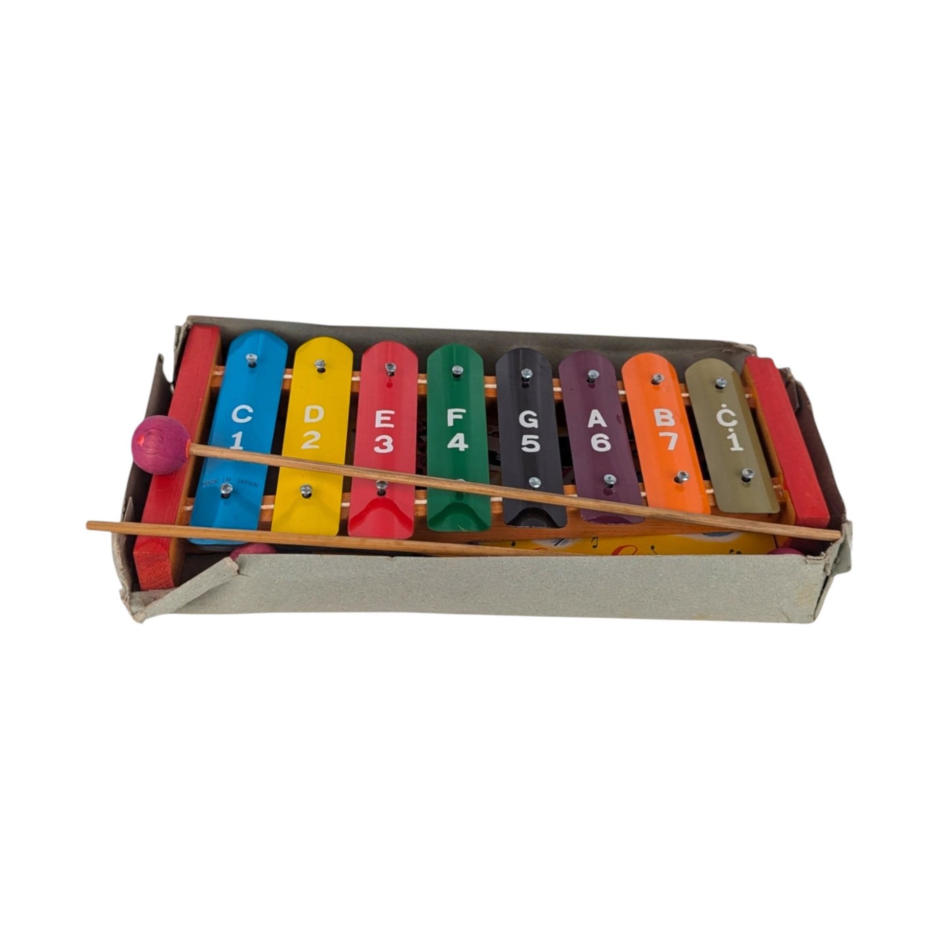 Vintage Taiyo Melody Xylophone, 8.5" Long, 3 Drumsticks, Music Sheet, Collectible Toy, Musical Instrument, Gift for Child