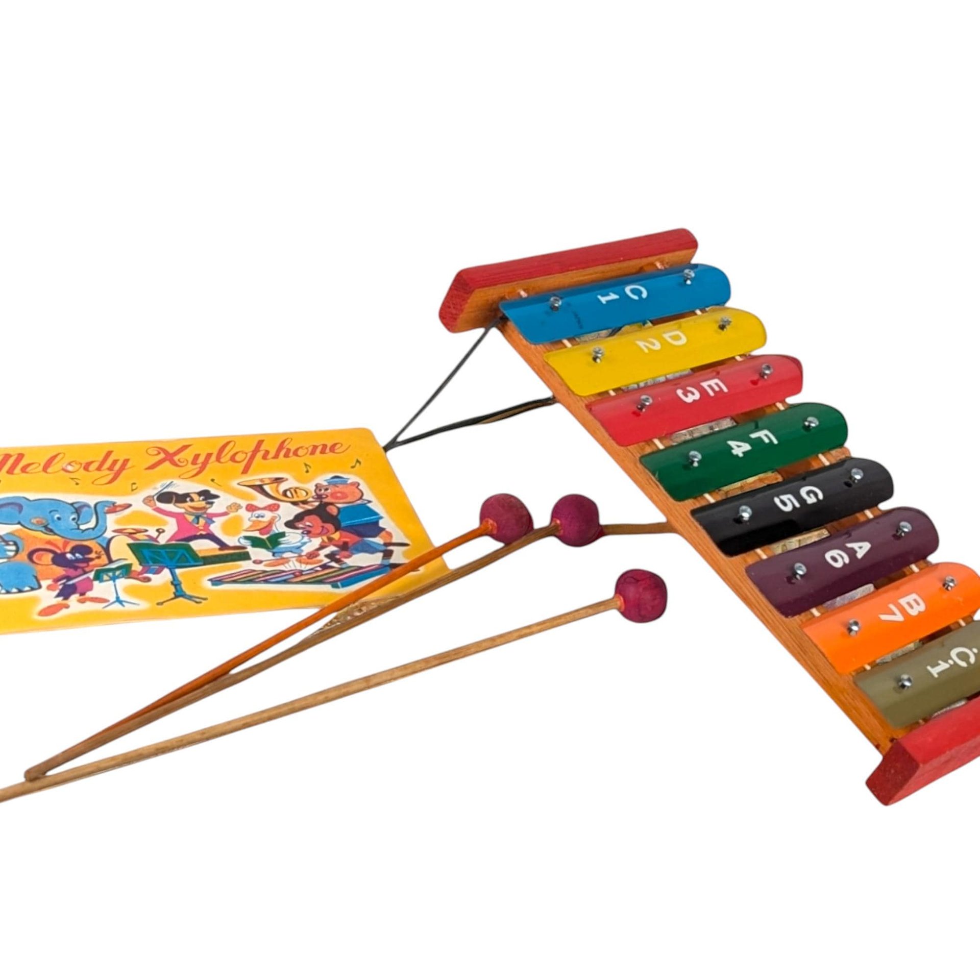 Vintage Taiyo Melody Xylophone, 8.5" Long, 3 Drumsticks, Music Sheet, Collectible Toy, Musical Instrument, Gift for Child