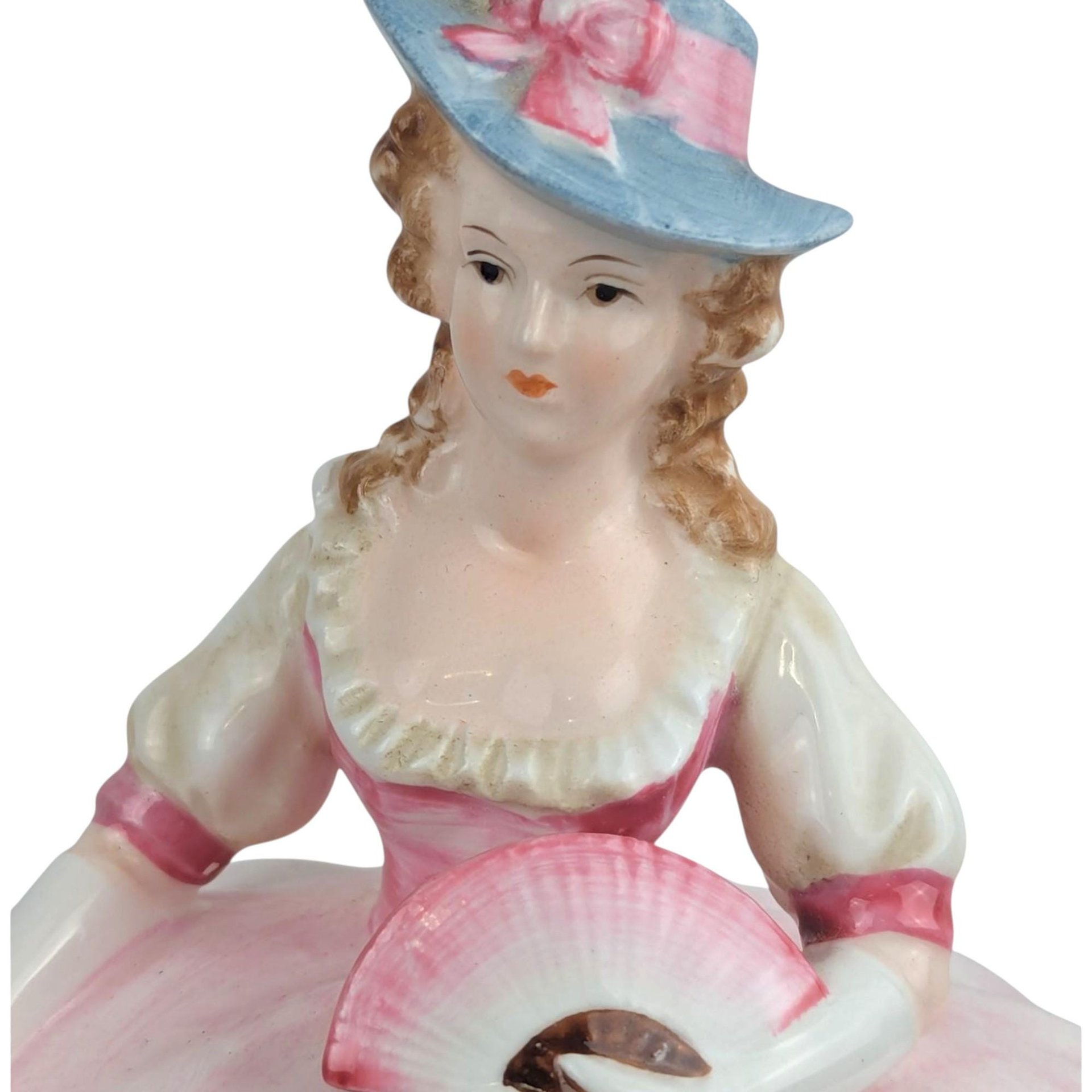 Vintage Andrea Lady Powder Box Pink Dress Ceramic Victorian Style Figurine Vanity Decor Gift for Her
