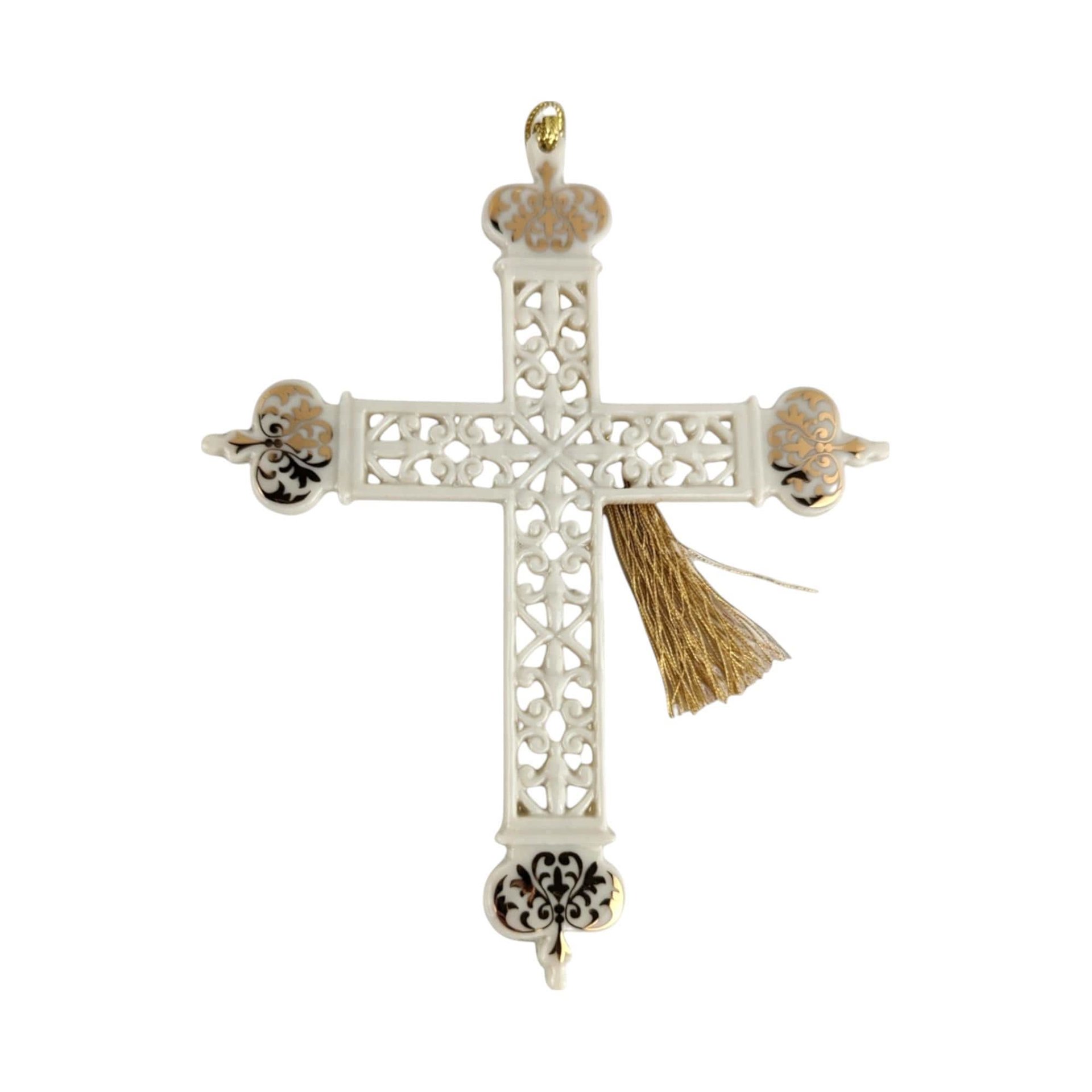 2002 Lenox Gold Trimmed Cross Pierced Ornament | Porcelain Christmas Ornament | Religious Christmas Decor | Collectible Lenox