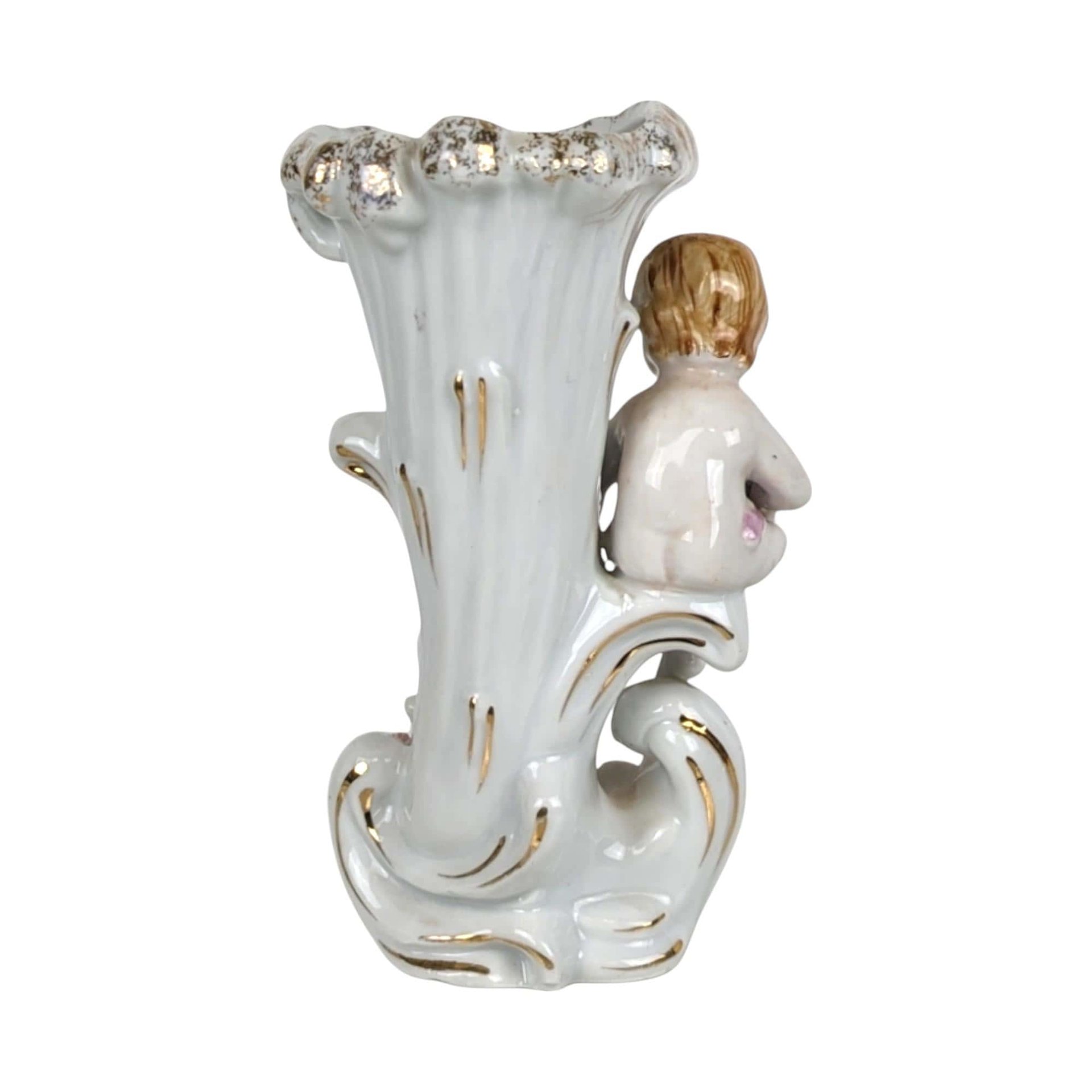 Vintage Ucagco Cherub Figural Bud Vase, Porcelain, Floral Decor, 6 Inches - Inspired by Camille Naudot, Dirty Interior, Small Vase