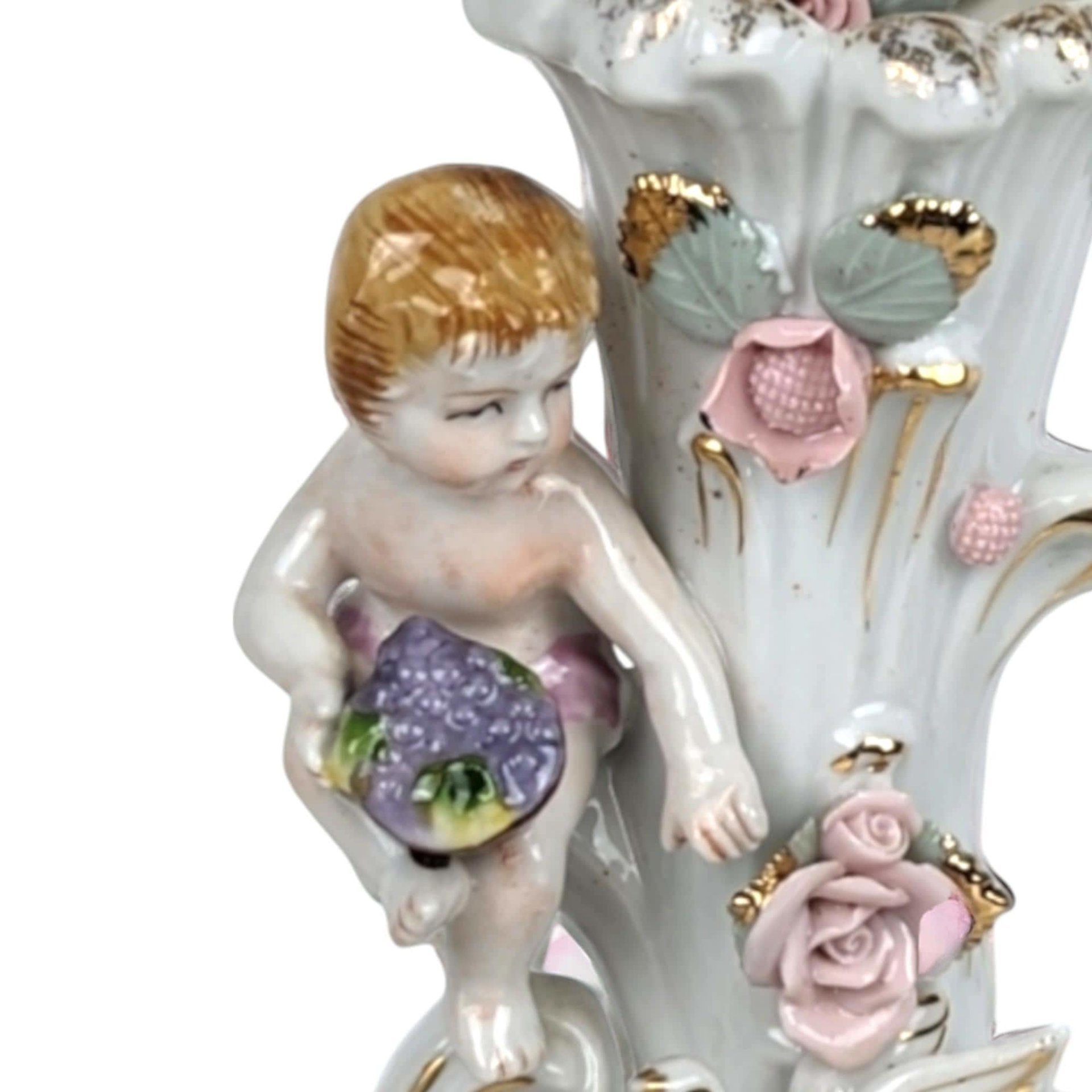 Vintage Ucagco Cherub Figural Bud Vase, Porcelain, Floral Decor, 6 Inches - Inspired by Camille Naudot, Dirty Interior, Small Vase