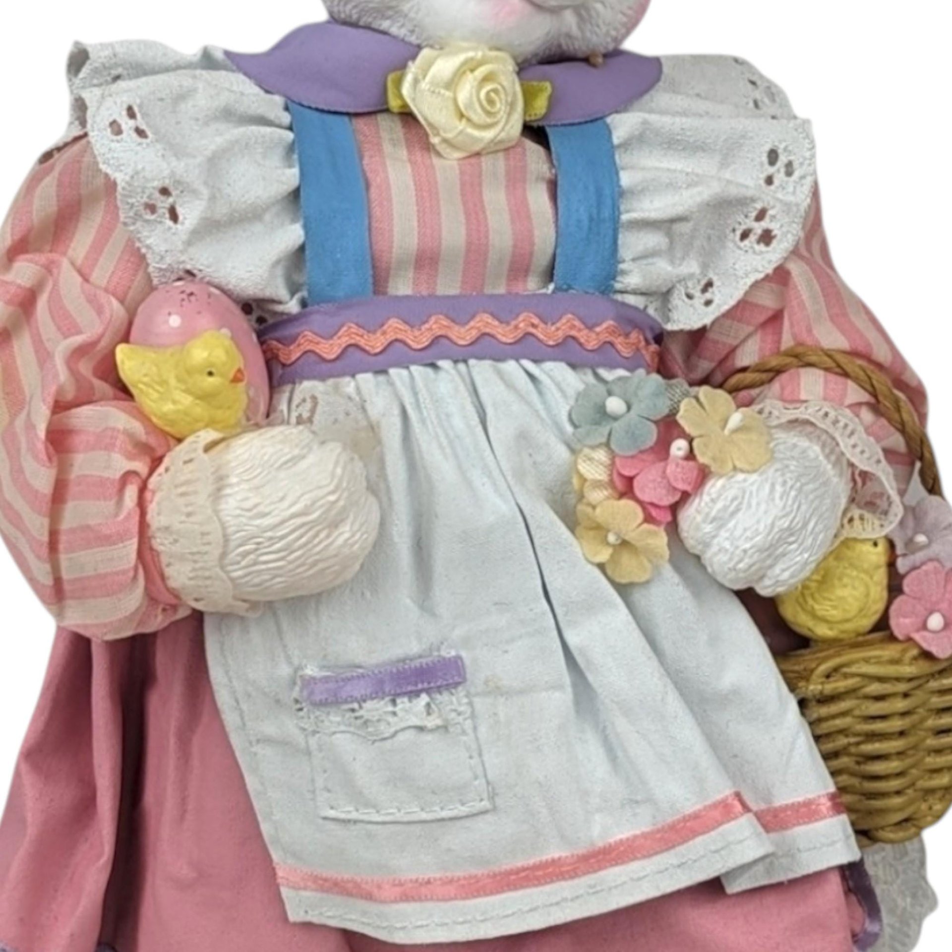 Vintage Midwest Easter Bunny Figure with Basket, Pink Dress, Easter Decor, Spring Decor, Easter Gift