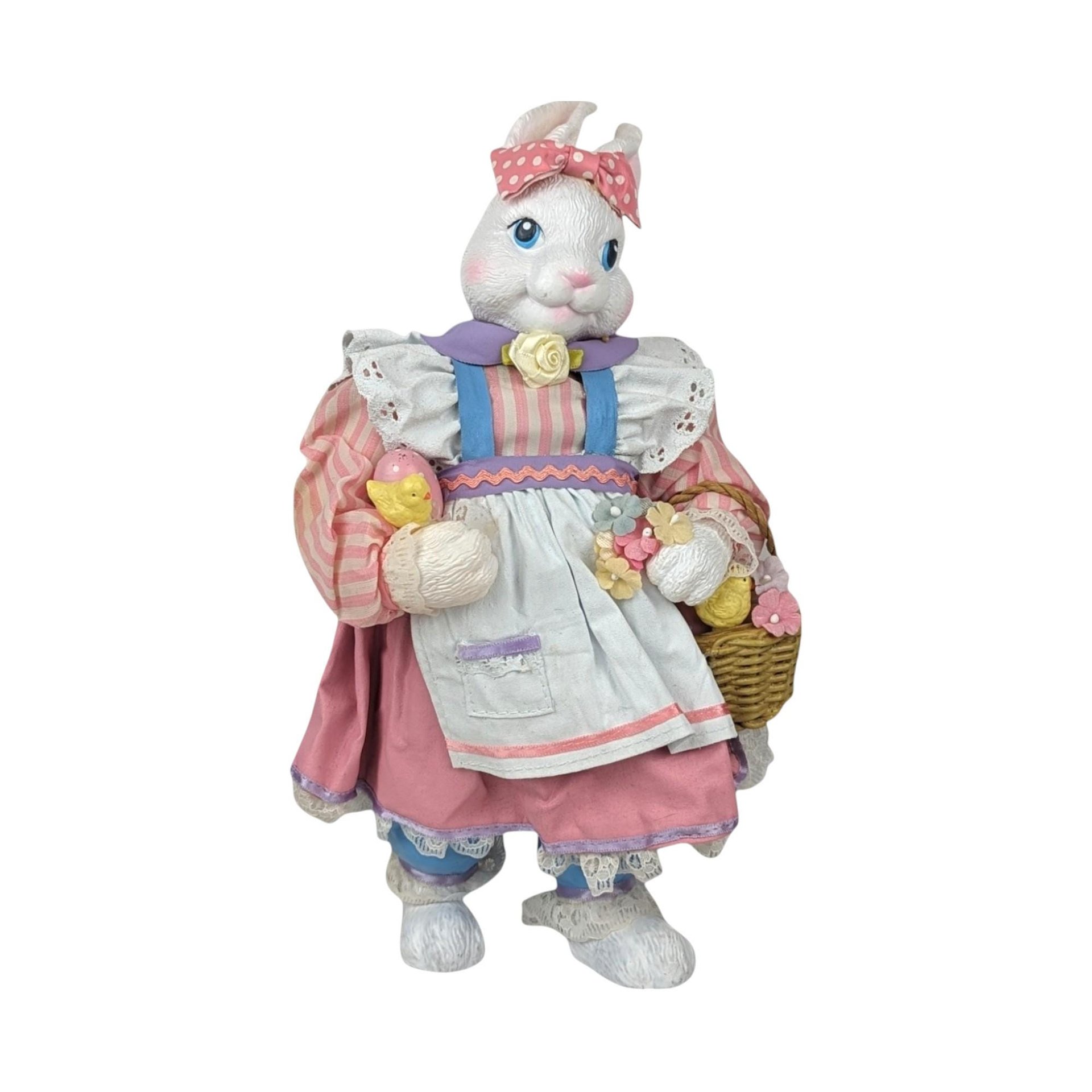 Vintage Midwest Easter Bunny Figure with Basket, Pink Dress, Easter Decor, Spring Decor, Easter Gift