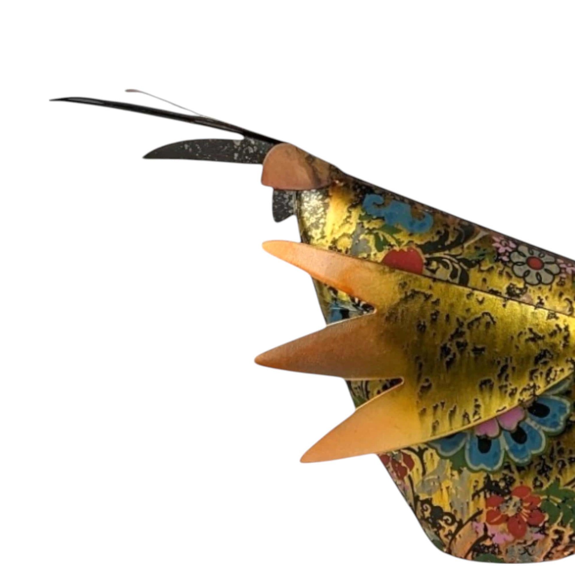 Vintage Floral Metal Rooster Figurine: Farmhouse Kitchen Decor