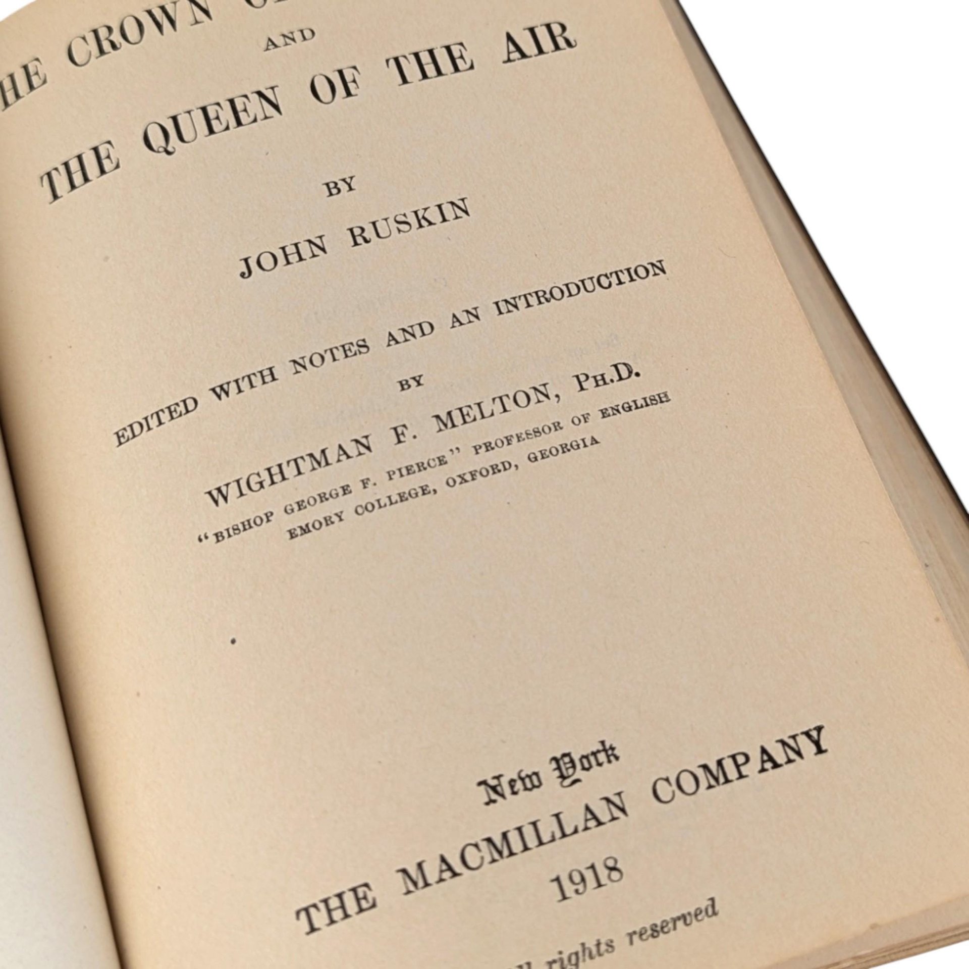 1918 Ruskin's Crown of Wild Olive & Queen of the Air, Antique Pocket Classic Hardcover Book, Vintage Literature Gift