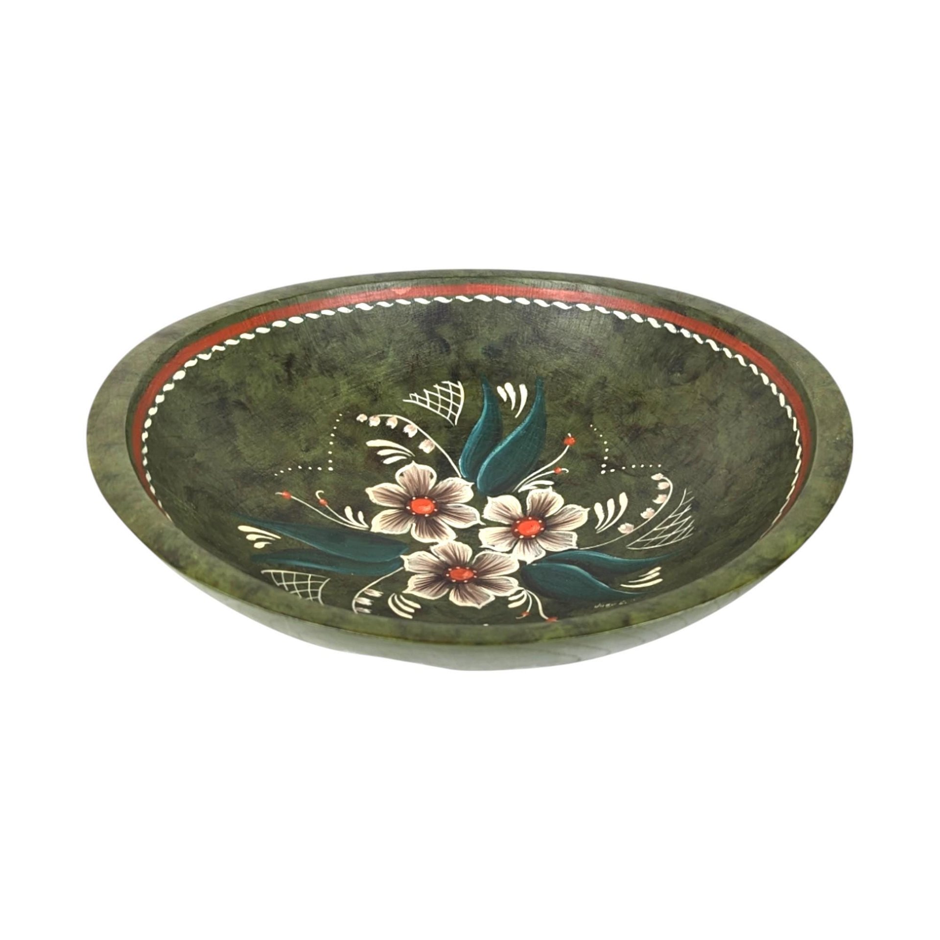 Hand Painted Wooden Bowl, Decorative Bowl, Floral Design, Art Bowl, Centerpiece Bowl, Serving Bowl, Wooden Decor
