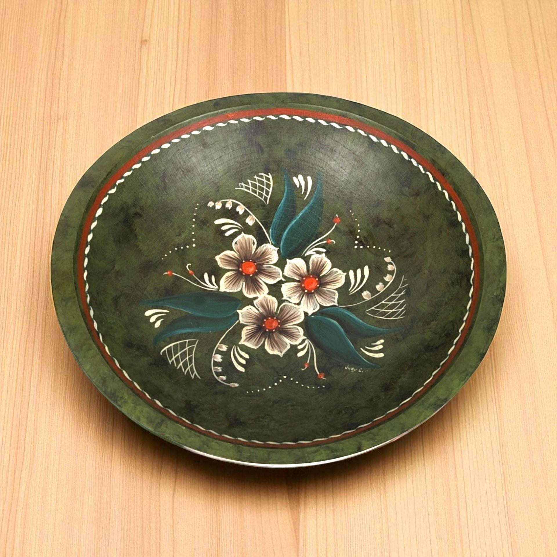 Hand Painted Wooden Bowl, Decorative Bowl, Floral Design, Art Bowl, Centerpiece Bowl, Serving Bowl, Wooden Decor