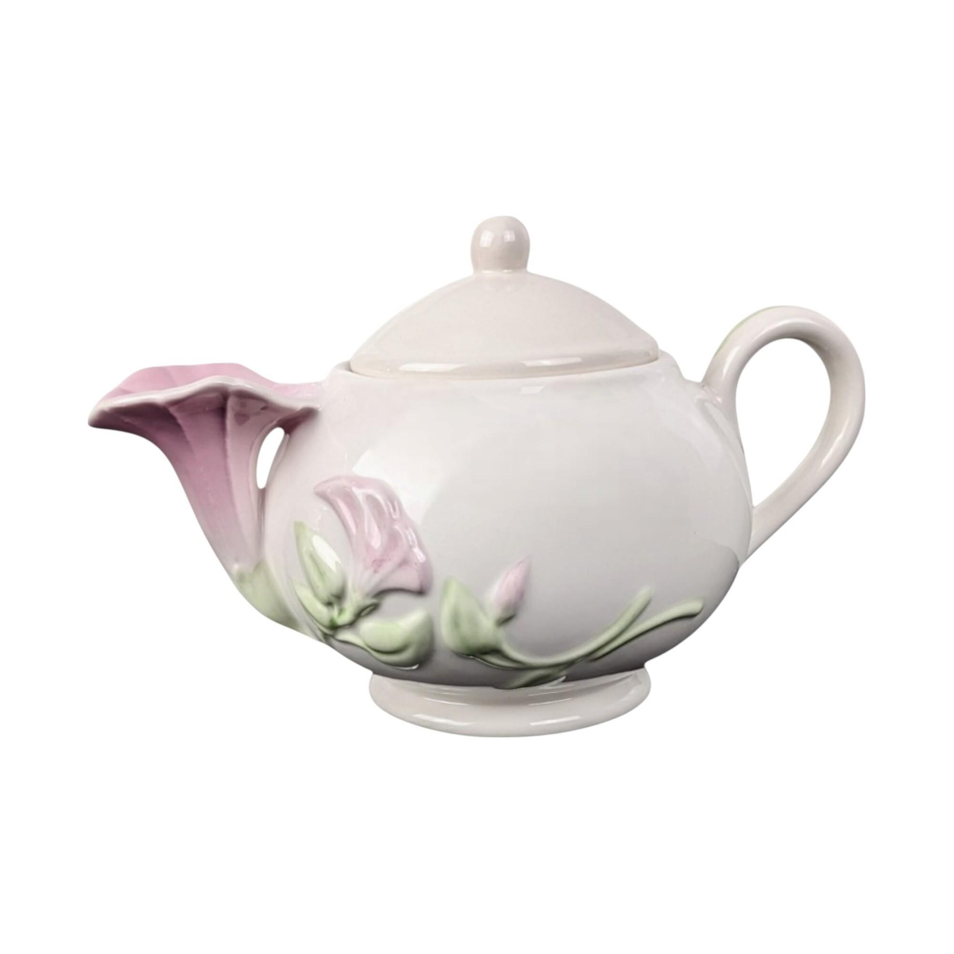 Vintage Teleflora Teapot & 1901 Paper Fan Card: Collectible Home Decor Set