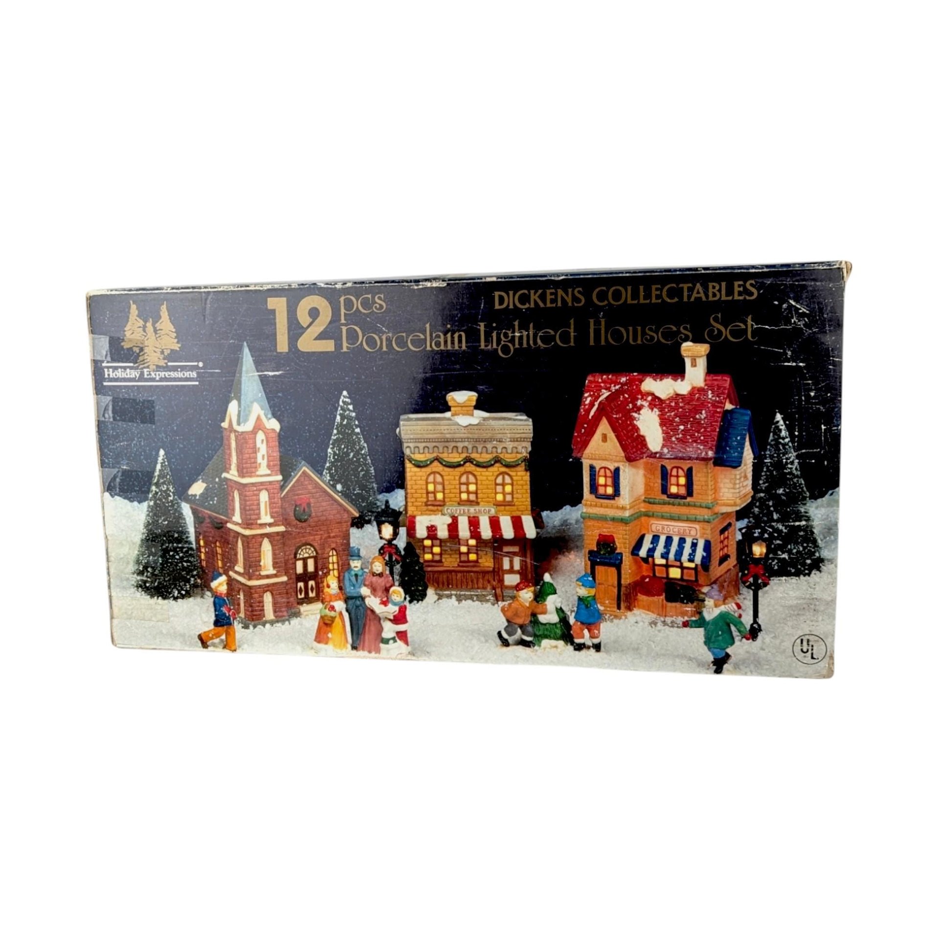 Vintage Dickens Collectibles Porcelain Lighted Houses Set, Christmas Village Display, Holiday Decor, Christmas Decoration