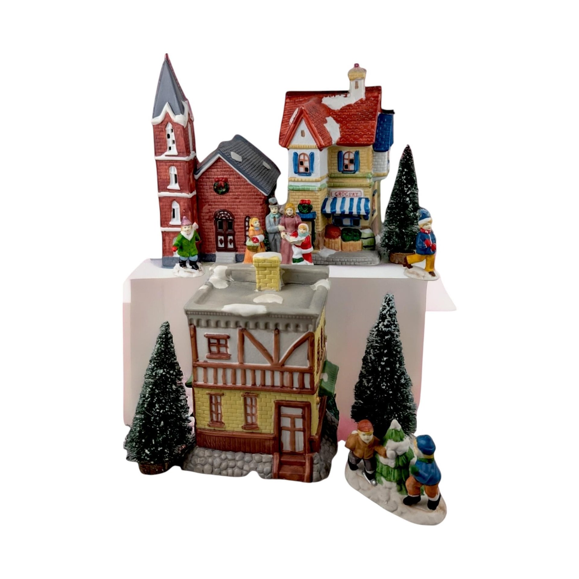 Vintage Dickens Collectibles Porcelain Lighted Houses Set, Christmas Village Display, Holiday Decor, Christmas Decoration