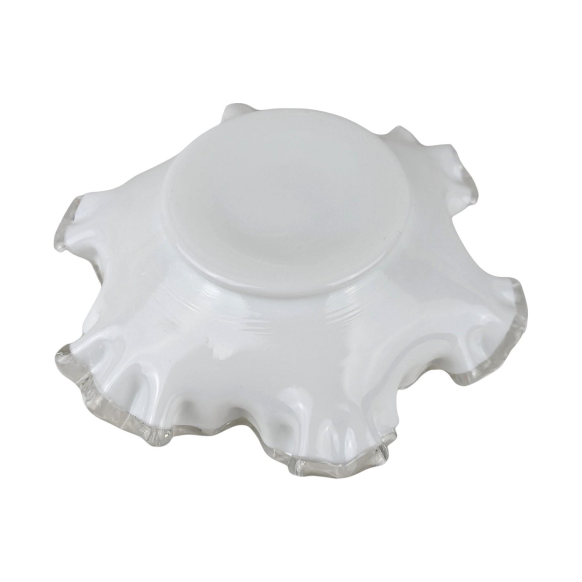 Vintage Fenton Violets in the Snow Milk Glass Dish | Ruffled Candy Dish | Trinket Dish | Collectible Glassware