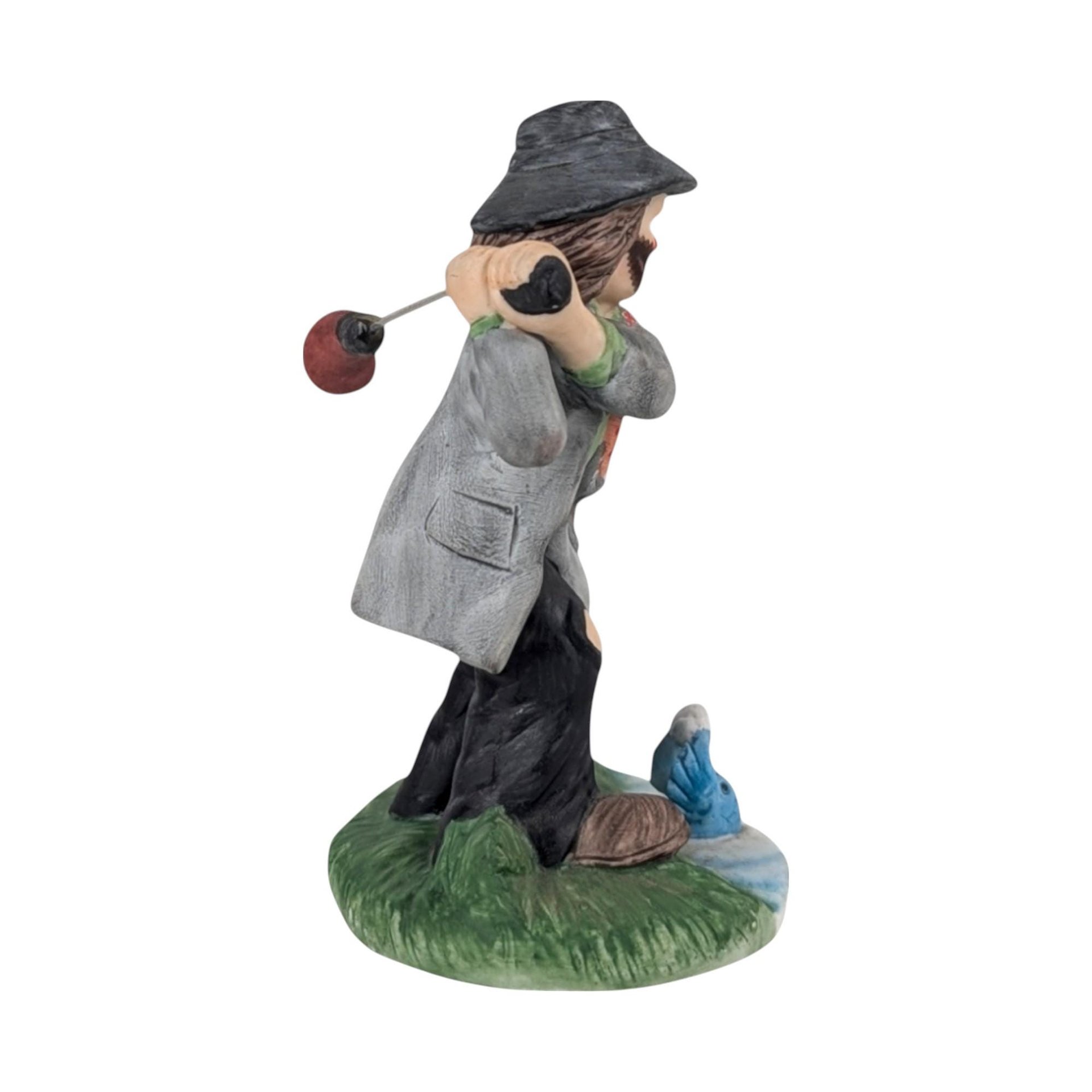 Vintage Flambro Emmett Kelly Jr. Hobo Clown Golf Figurine, Swinging Golf Club, Collectible Clown, Gift for Golfer, 5 Inches, Circus Theme