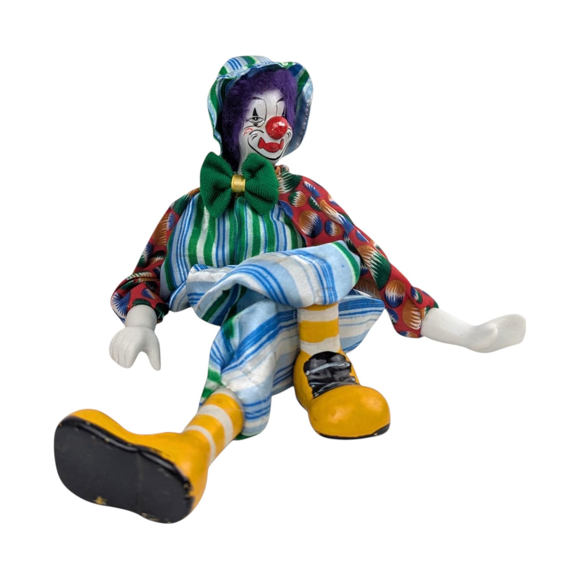 Vintage Ganz Shelf Sitter Clown, Porcelain, Fabric Costume, 14 Inches, Collectible Clown Doll, Display Doll