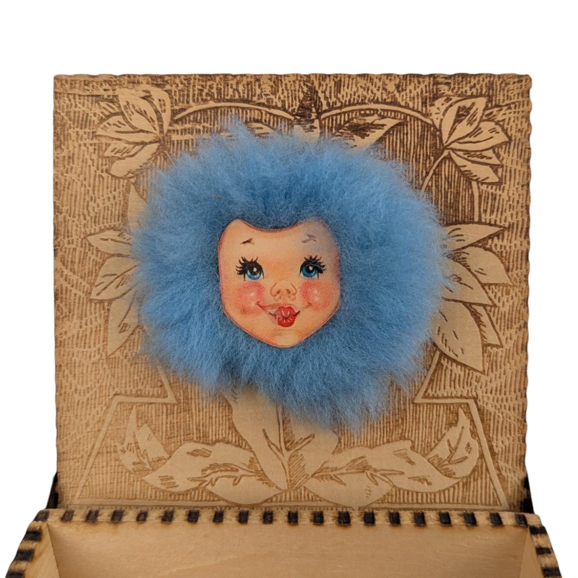 Vintage Pryography Box with Furry Face, Wooden Box, Unique Storage, Handmade Box, Decorative Box, Small Box, Whimsical Decor
