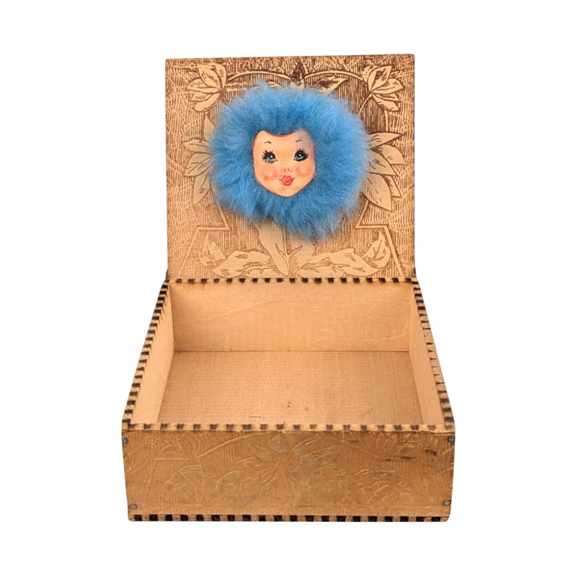 Vintage Pryography Box with Furry Face, Wooden Box, Unique Storage, Handmade Box, Decorative Box, Small Box, Whimsical Decor