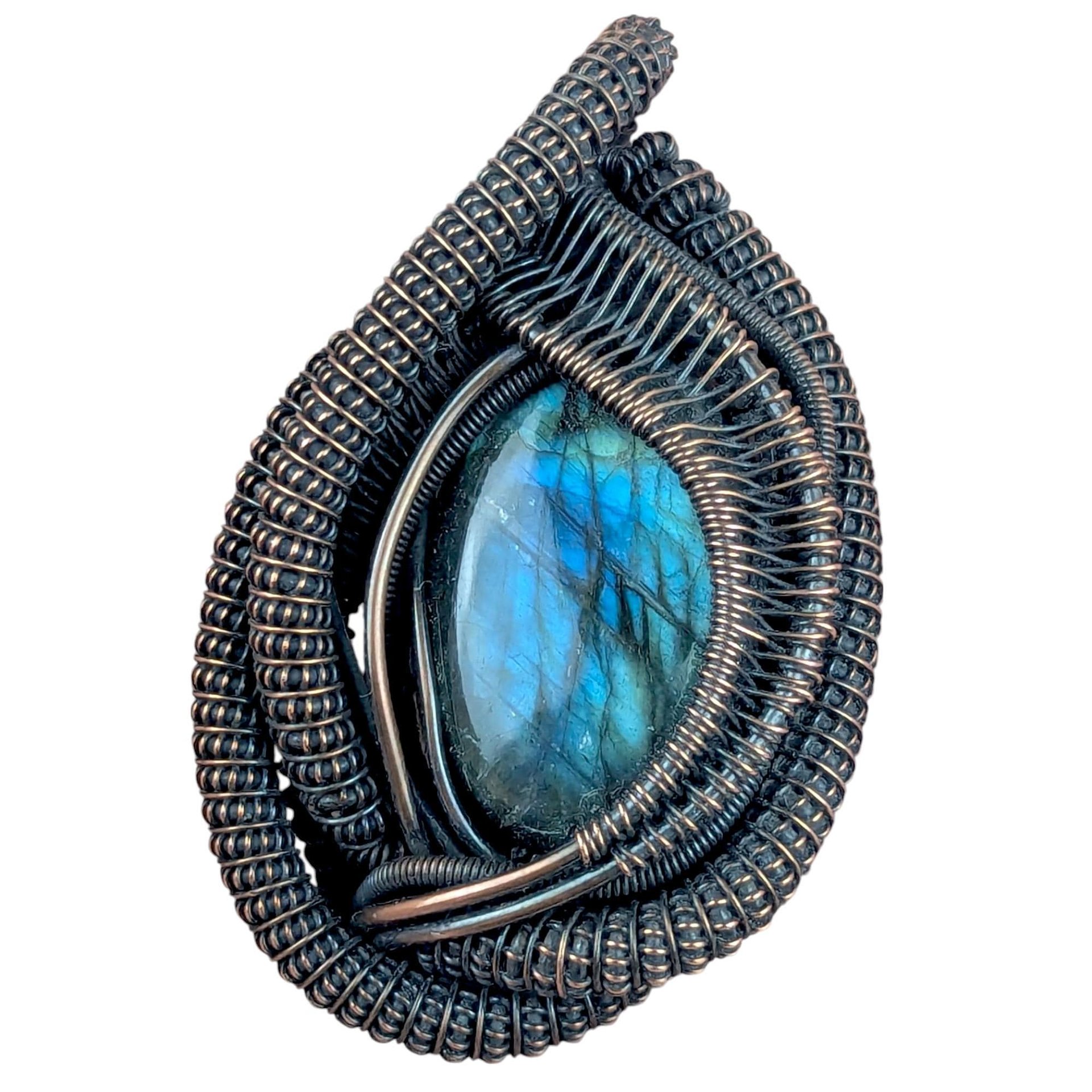 Handmade Labradorite Pendant, Copper Wire Wrapped Gemstone Jewelry, Unique Gift for Women, Oxidized Copper Pendant, Blue Green Labradorite