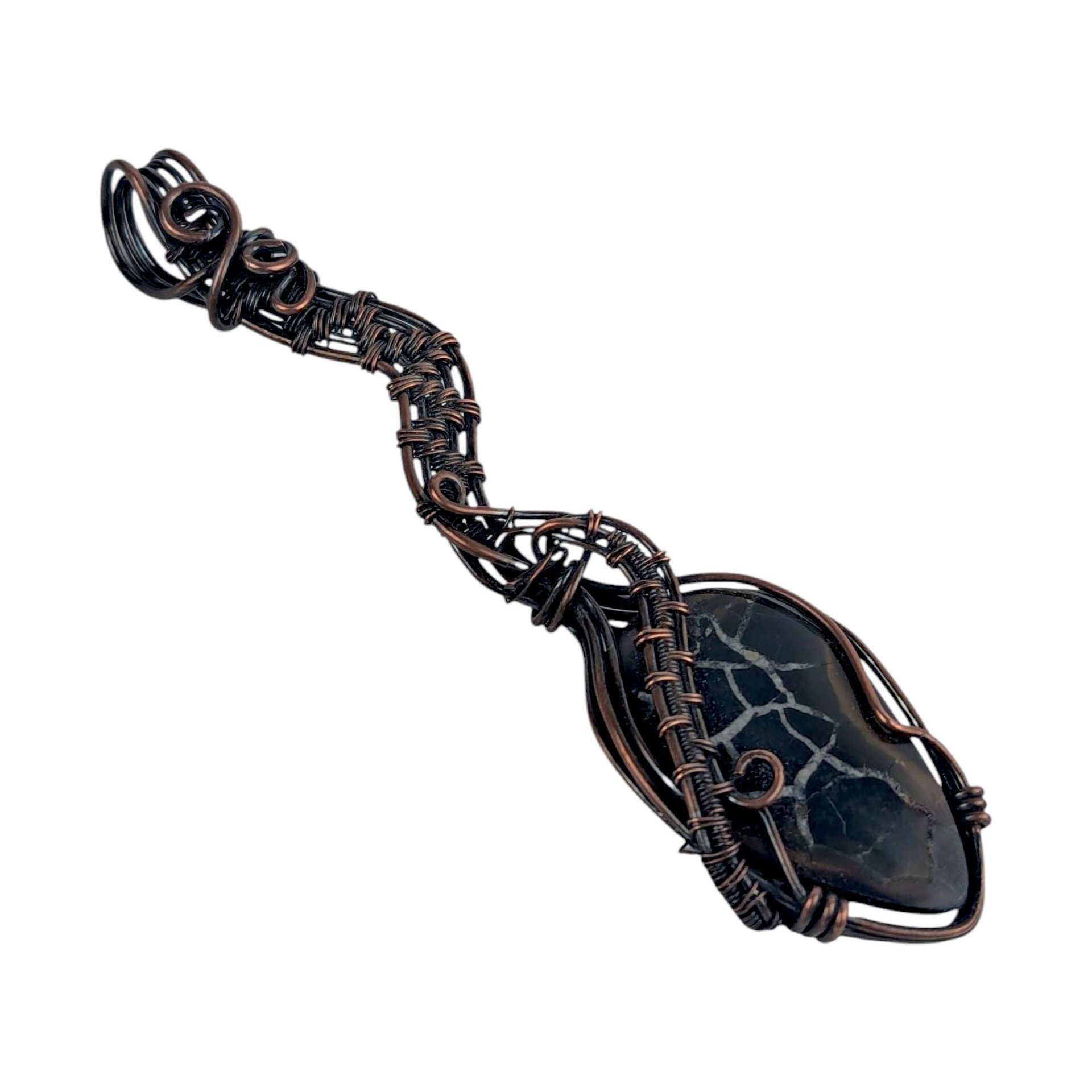 Handmade Septarian Pendant, Copper Wire Wrapped Gemstone Jewelry, Unique Gift for Women, Oxidized Copper Pendant, Black and Tan Septarian