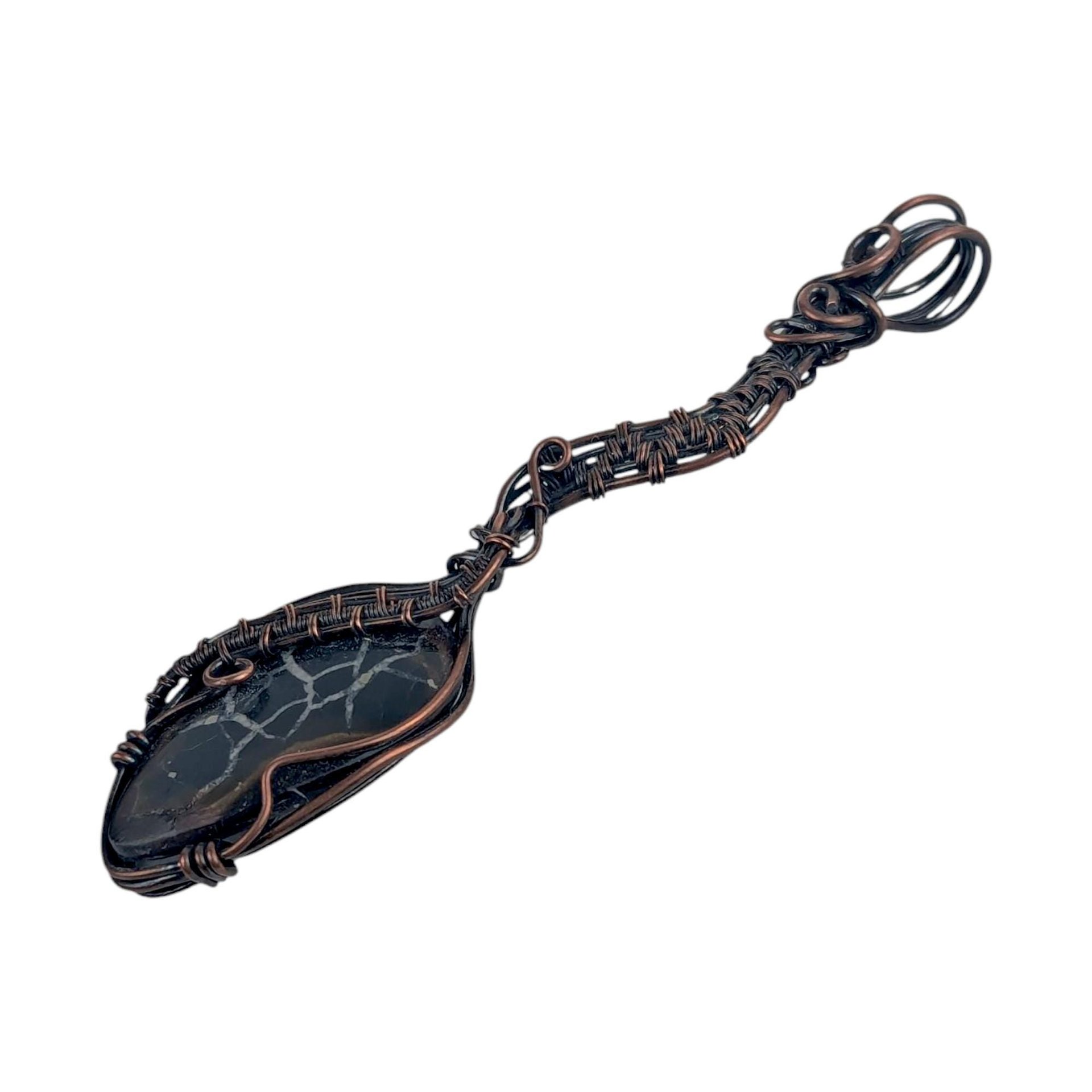Handmade Septarian Pendant, Copper Wire Wrapped Gemstone Jewelry, Unique Gift for Women, Oxidized Copper Pendant, Black and Tan Septarian