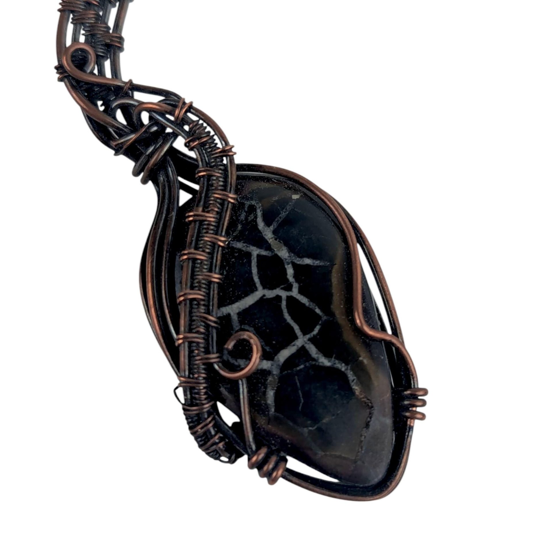Handmade Septarian Pendant, Copper Wire Wrapped Gemstone Jewelry, Unique Gift for Women, Oxidized Copper Pendant, Black and Tan Septarian