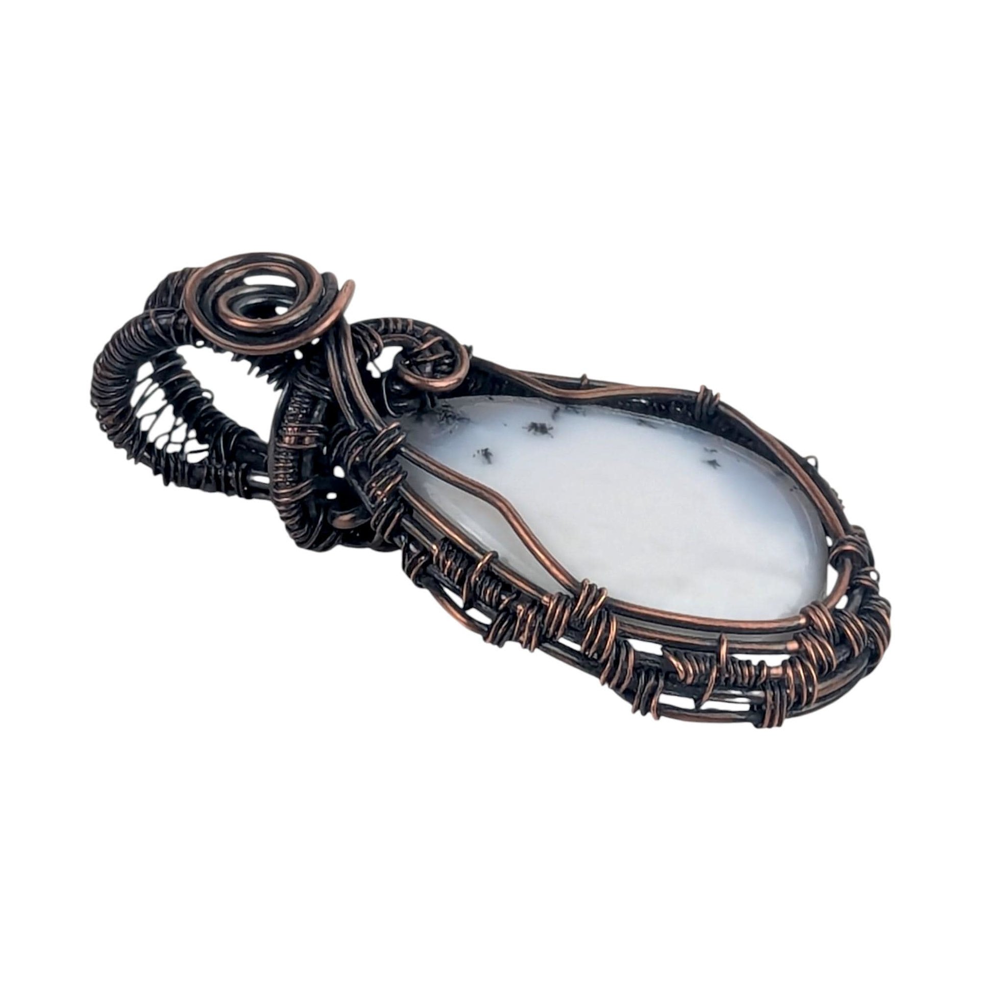 Copper Wire Wrapped Dendritic Opal Pendant | Unique Artisan Jewelry | Handmade Natural Stone Necklace | Bohemian Style Gift for Her