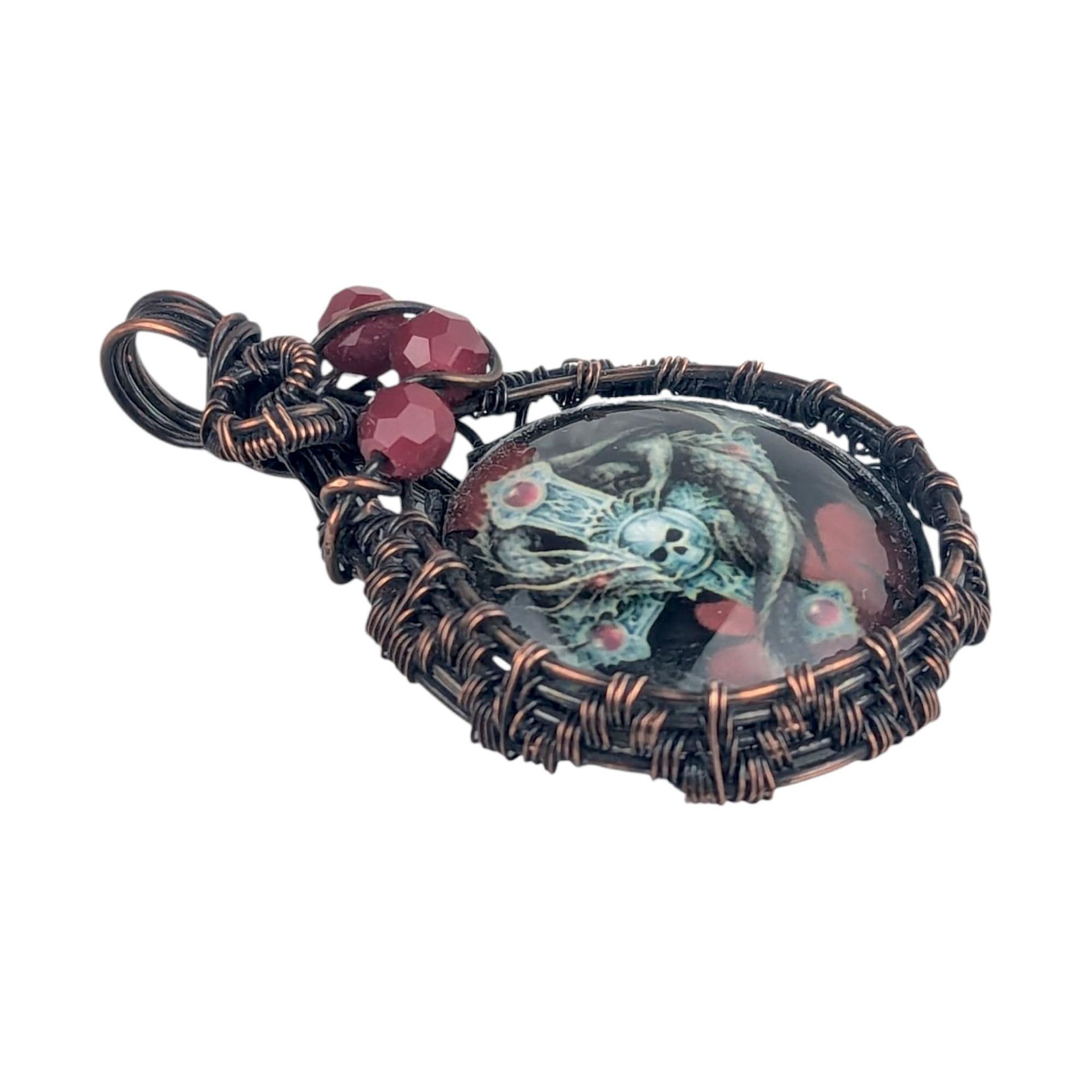 Copper Wire Wrapped Pendant with Skull and Cross | Unique Gothic Jewelry | Handmade Statement Necklace | Bohemian Style Accessory