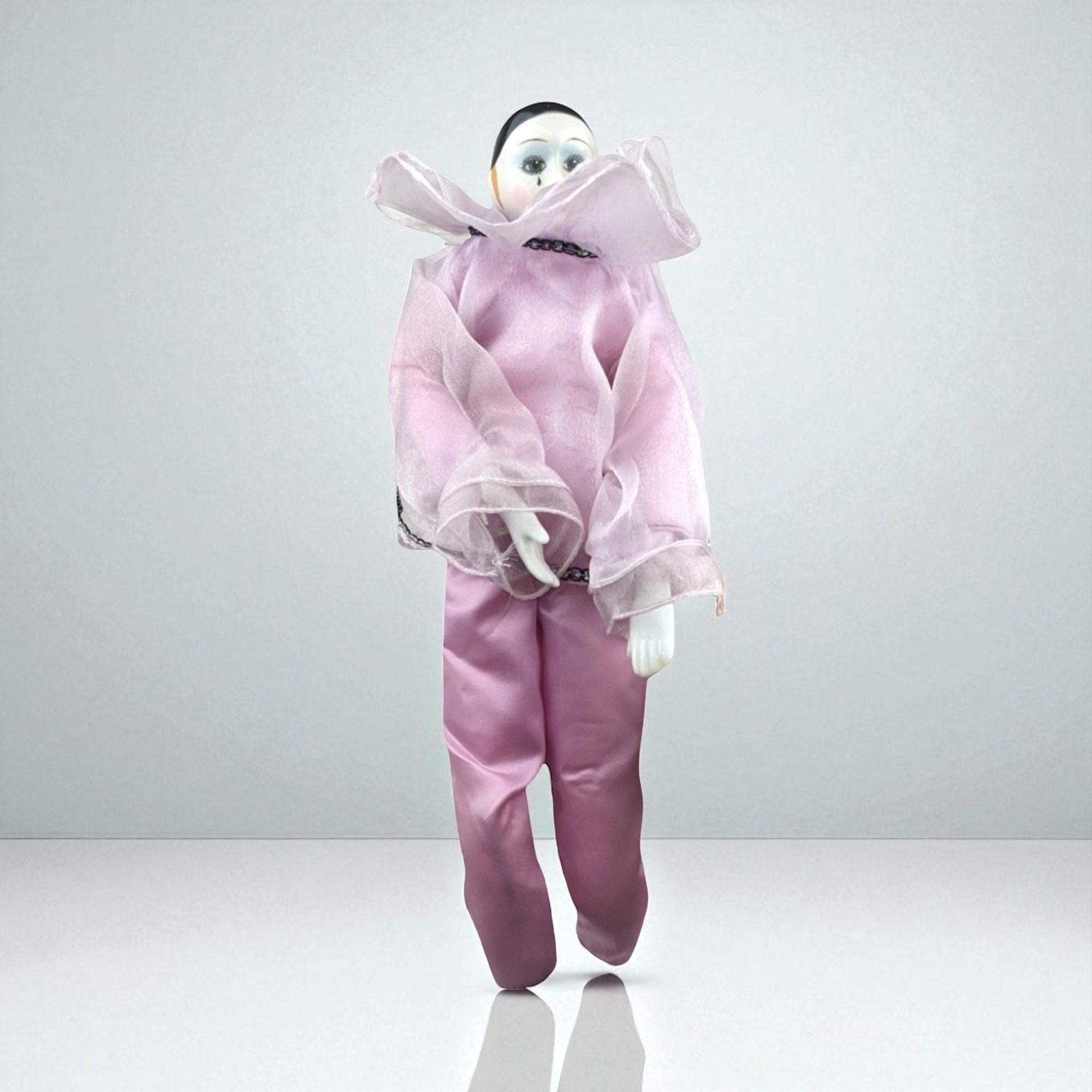 Vintage Pierrot Clown Doll in Pink | Porcelain Clown Doll | Collectible Doll | 16 Inches Tall
