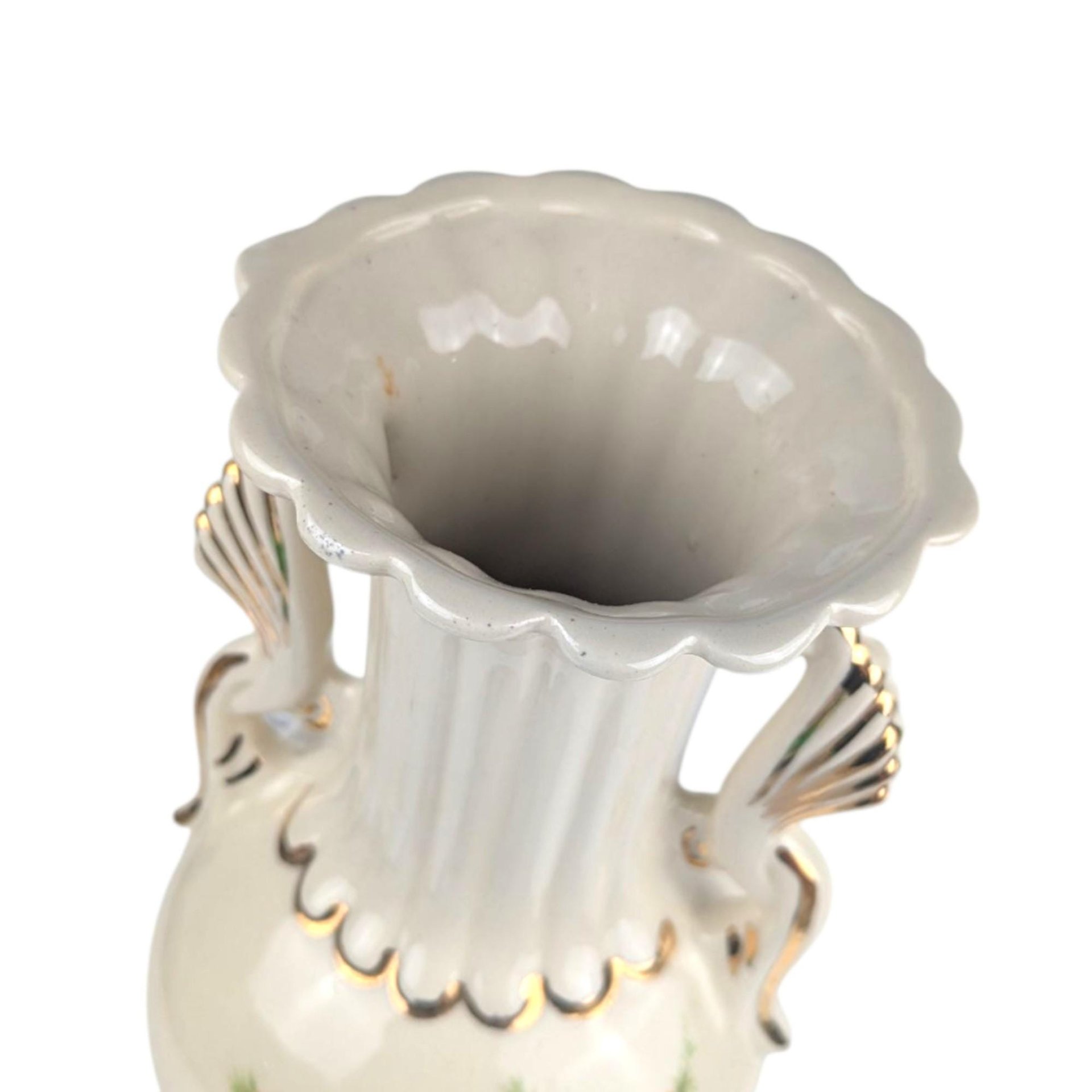 Vintage Floral Vase with Handles: 10 Inch USA Pottery for Farmhouse Mantle Decor