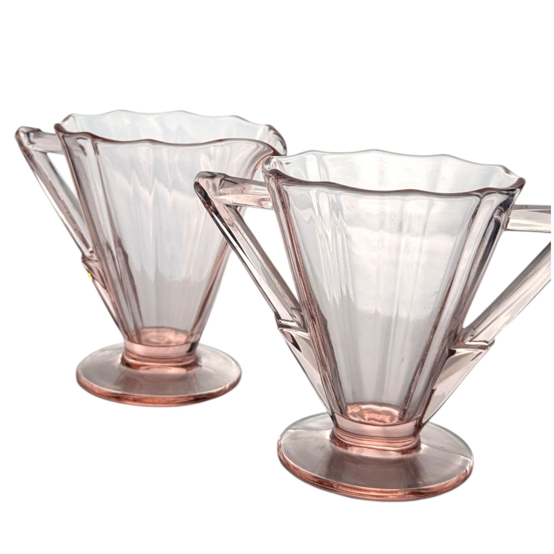 Vintage Creamer and Sugar Set in Pink Glass, Complete Art Deco 3 Piece Tray Set for Coffee Bar or Tea Party