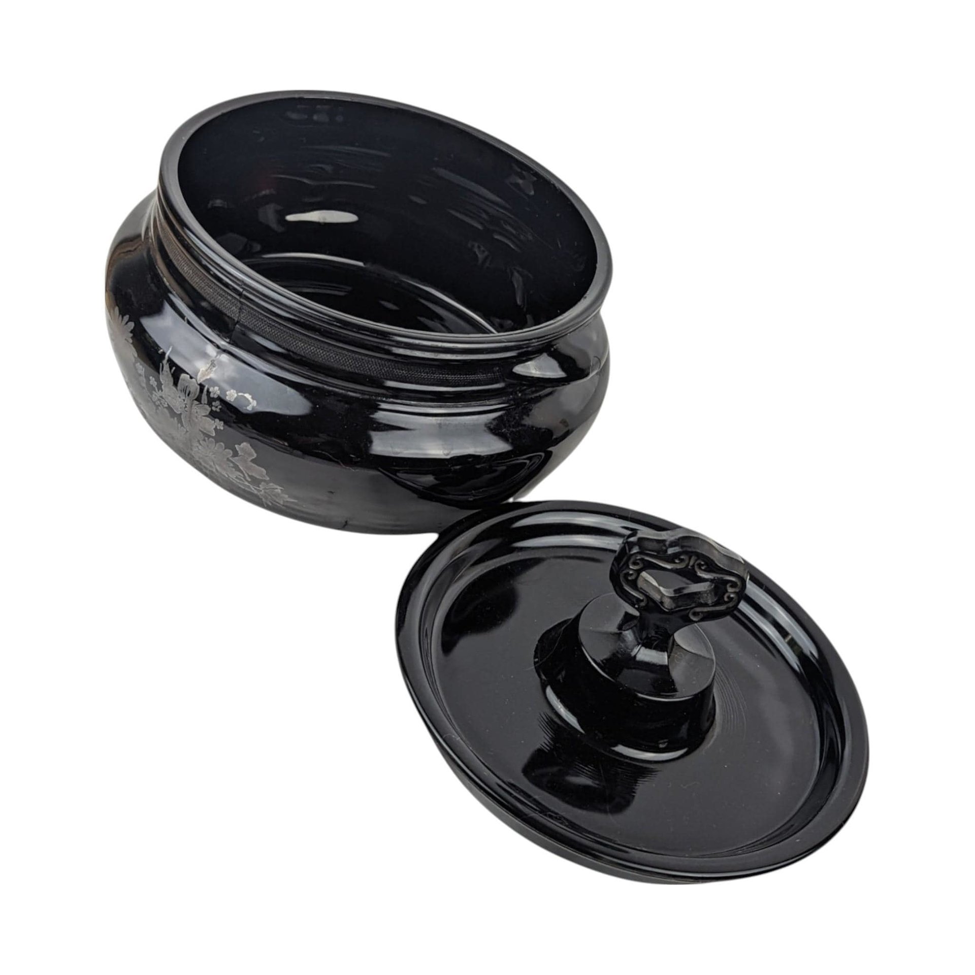 Vintage L.E. Smith Mt. Pleasant Black Glass Bean Pot with Lid | Black Amethyst Glassware |  Collectible Kitchenware | Serving Dish