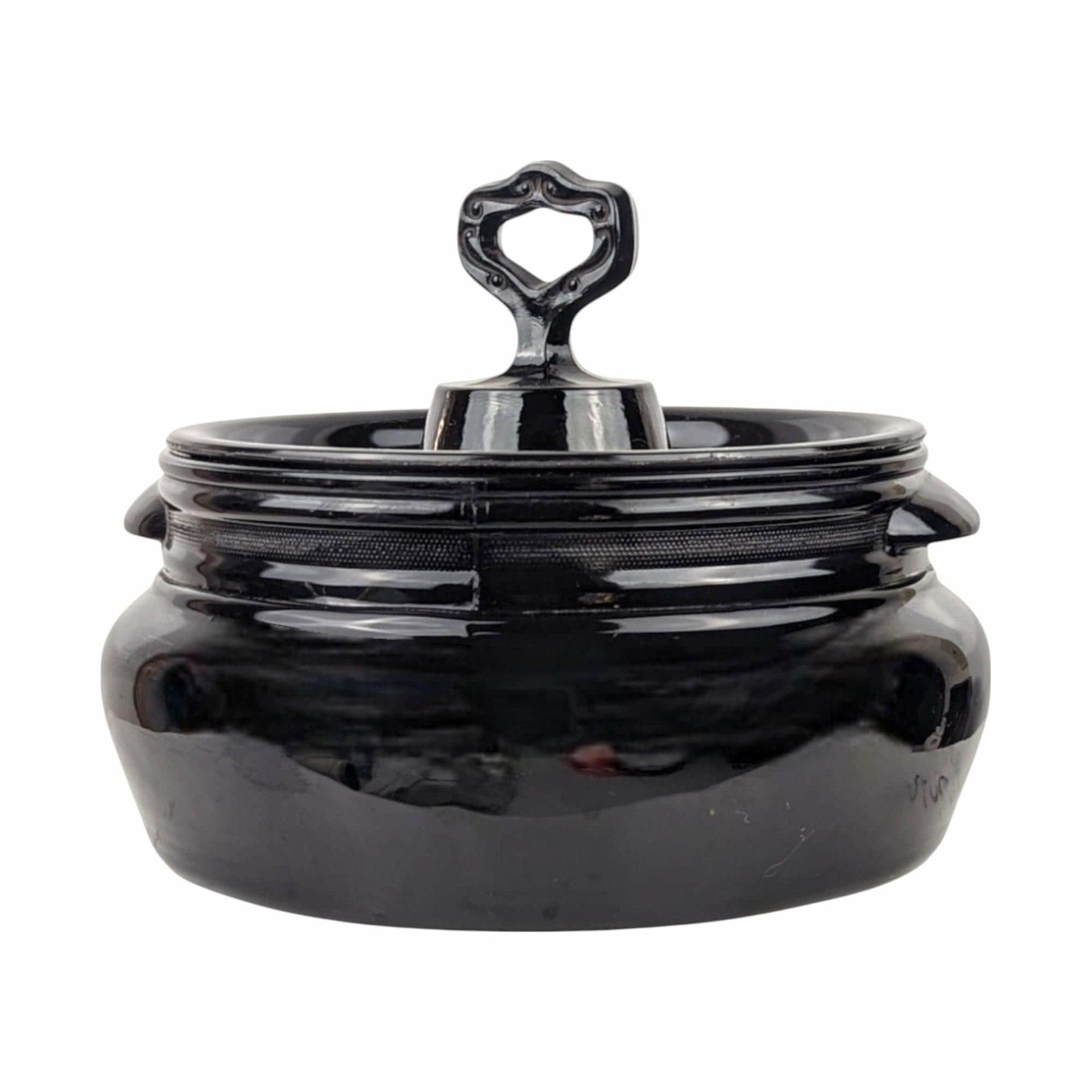 Vintage L.E. Smith Mt. Pleasant Black Glass Bean Pot with Lid | Black Amethyst Glassware |  Collectible Kitchenware | Serving Dish