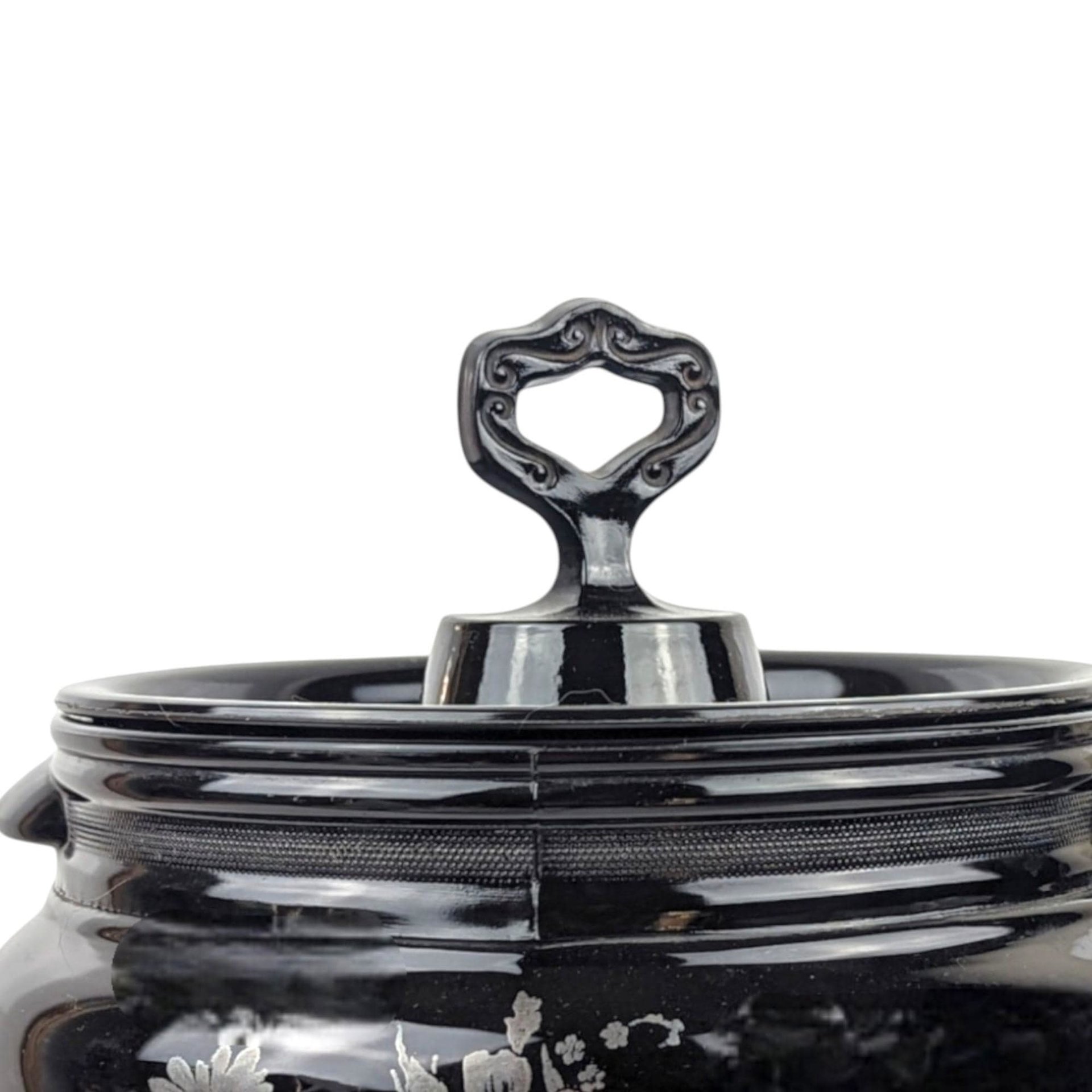 Vintage L.E. Smith Mt. Pleasant Black Glass Bean Pot with Lid | Black Amethyst Glassware |  Collectible Kitchenware | Serving Dish