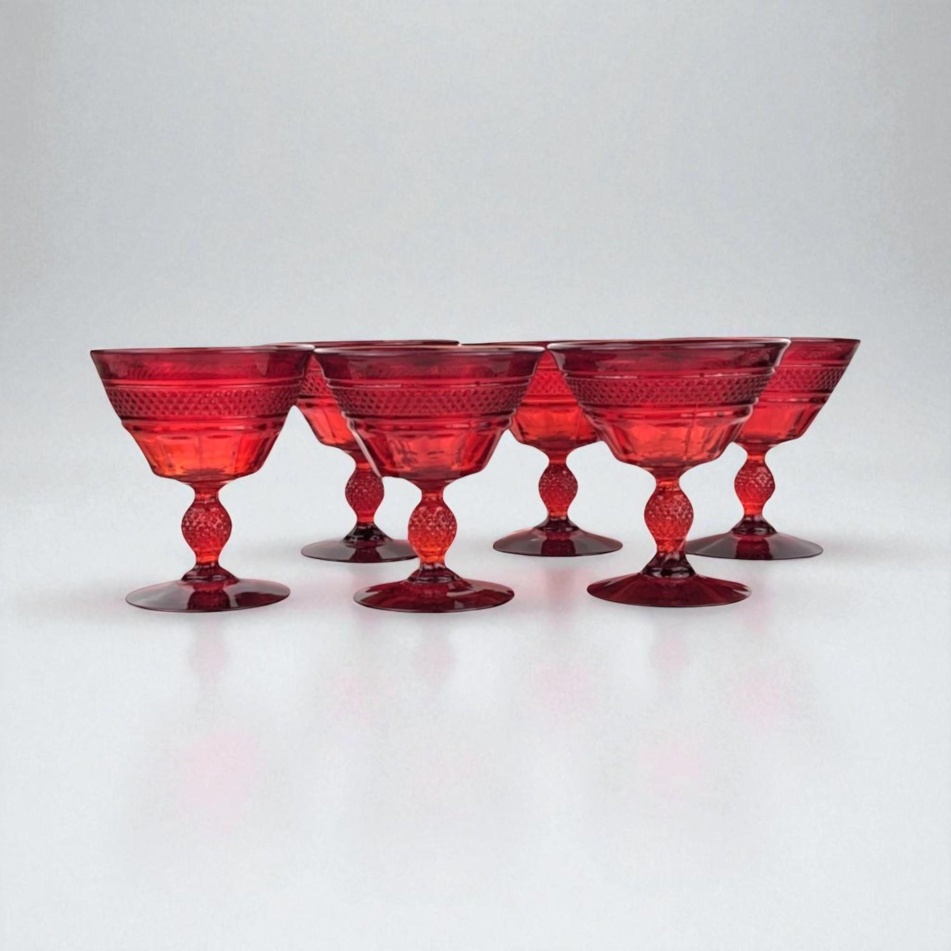Set of 6 Vintage Viking Glass Mt. Vernon Pineapple Stem Ruby Red Sherbet Glasses | Elegant Glassware | Dessert Glasses | Collectible Glass