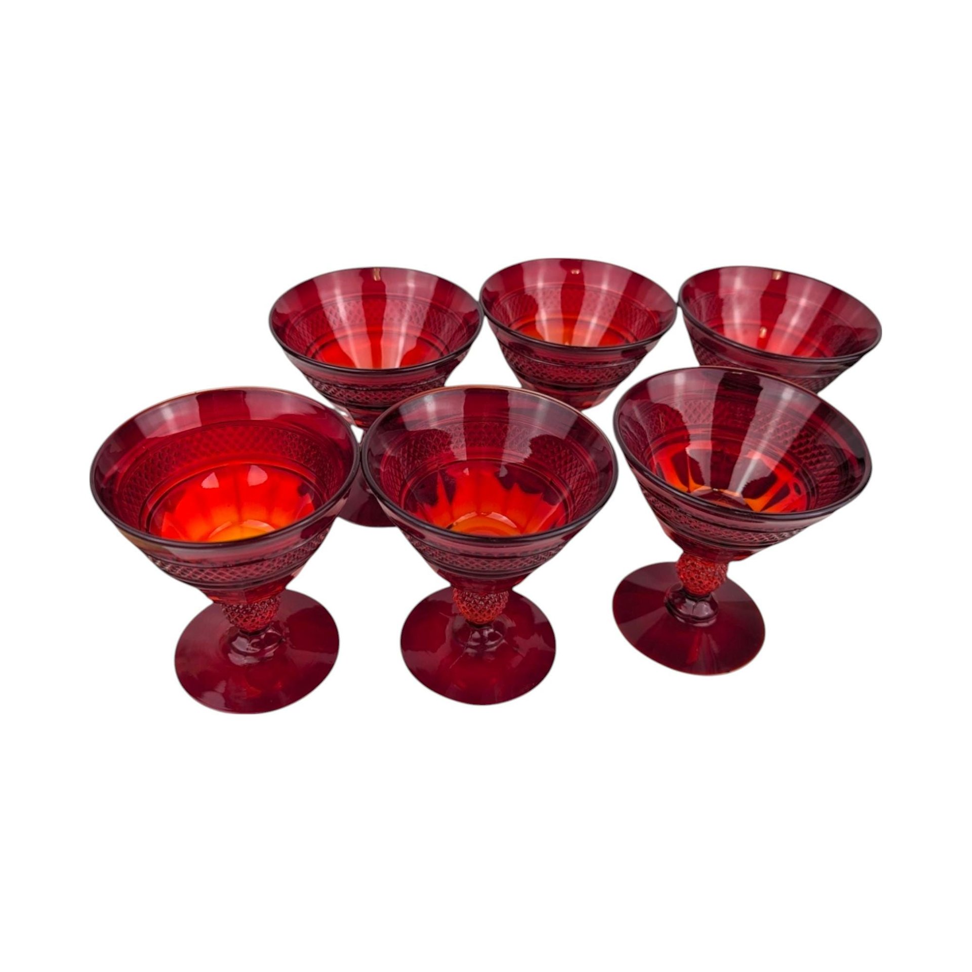 Set of 6 Vintage Viking Glass Mt. Vernon Pineapple Stem Ruby Red Sherbet Glasses | Elegant Glassware | Dessert Glasses | Collectible Glass
