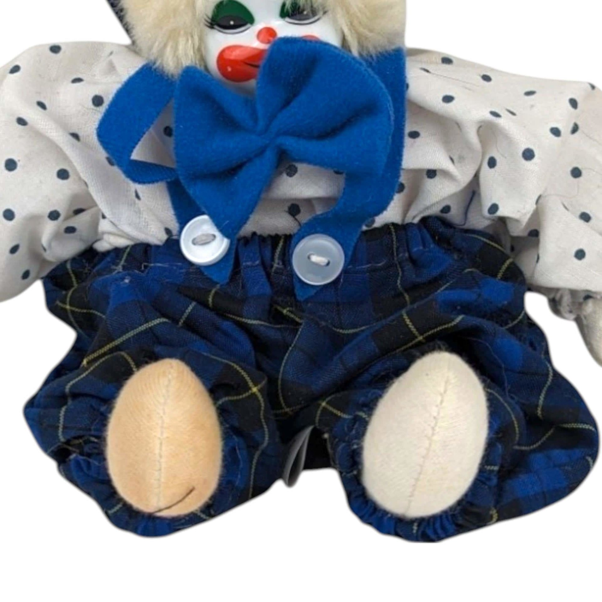 Vintage Clown Doll with Plaid and Polka Dots | Collectible Clown Doll | Whimsical Doll | Toy Collector | 8-inch Doll