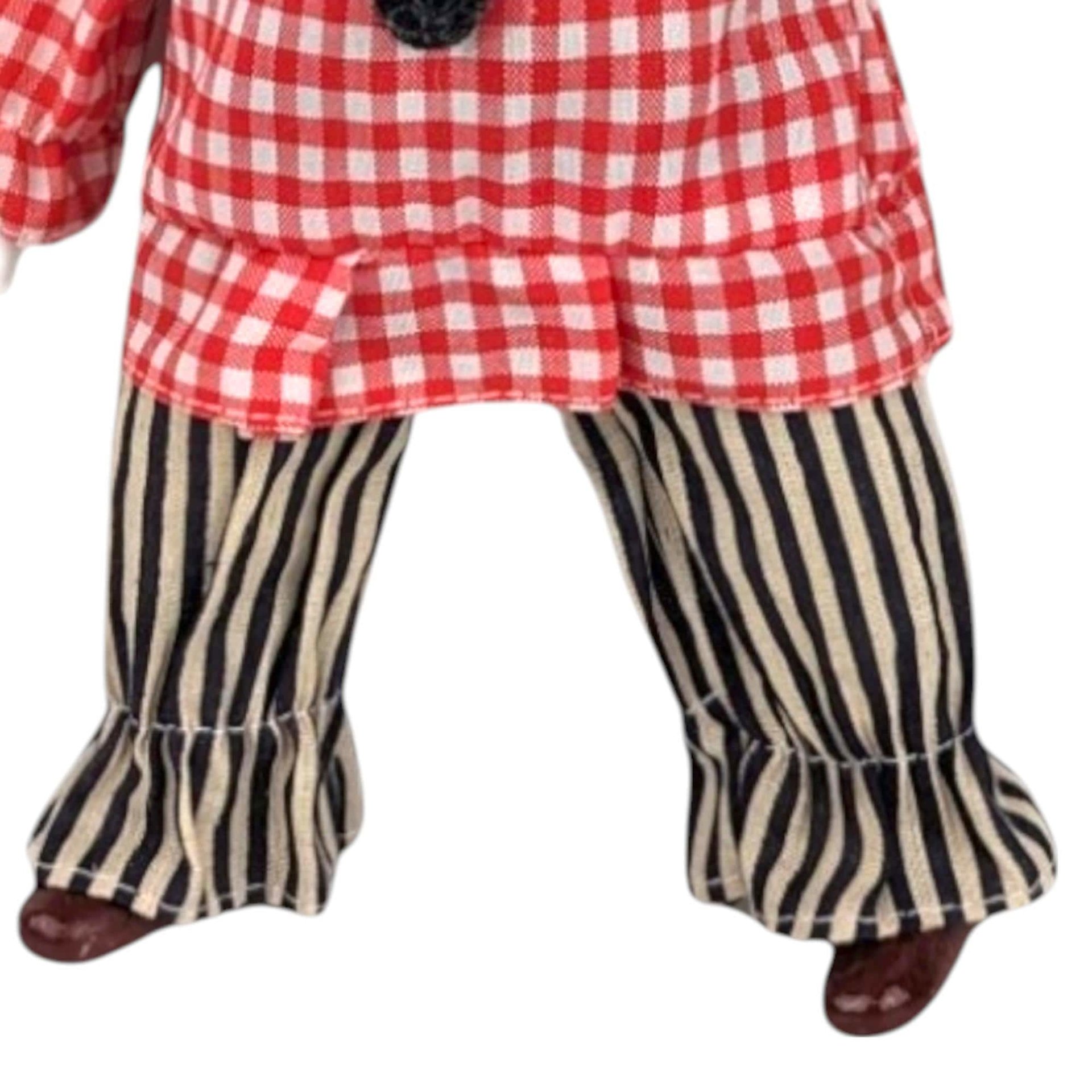 Vintage Clown Doll with Plaid and Stripes | Collectible Clown Doll | Whimsical Doll | Toy Collector | 9-inch Doll